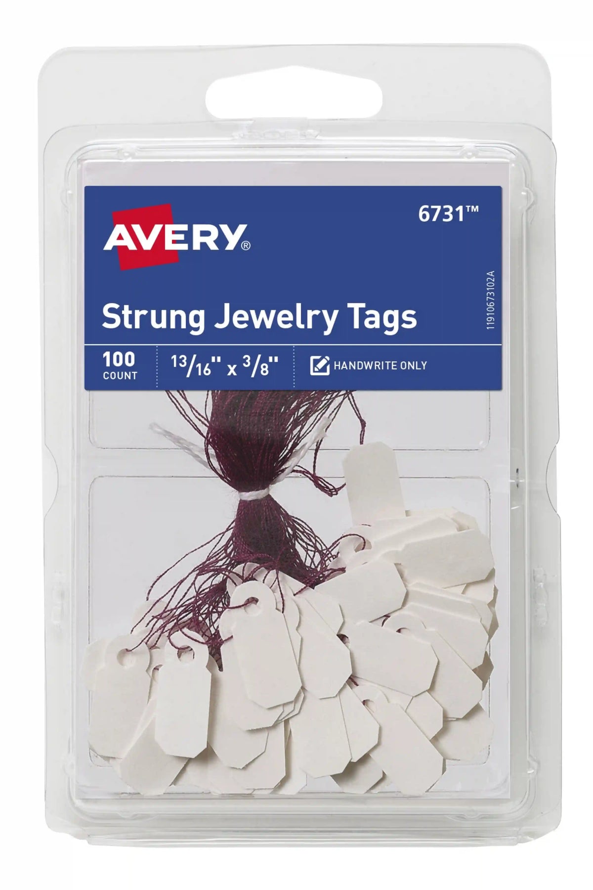 Avery® Jewelry Tags, Strung, 13/16" x 3/8", 100 Tags