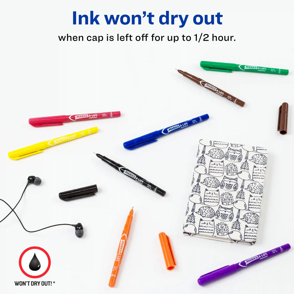 Avery(R) Marks A Lot(R) Permanent Markers, Pen-Style Size, Ultra Fine Tip, 8 Assorted Markers