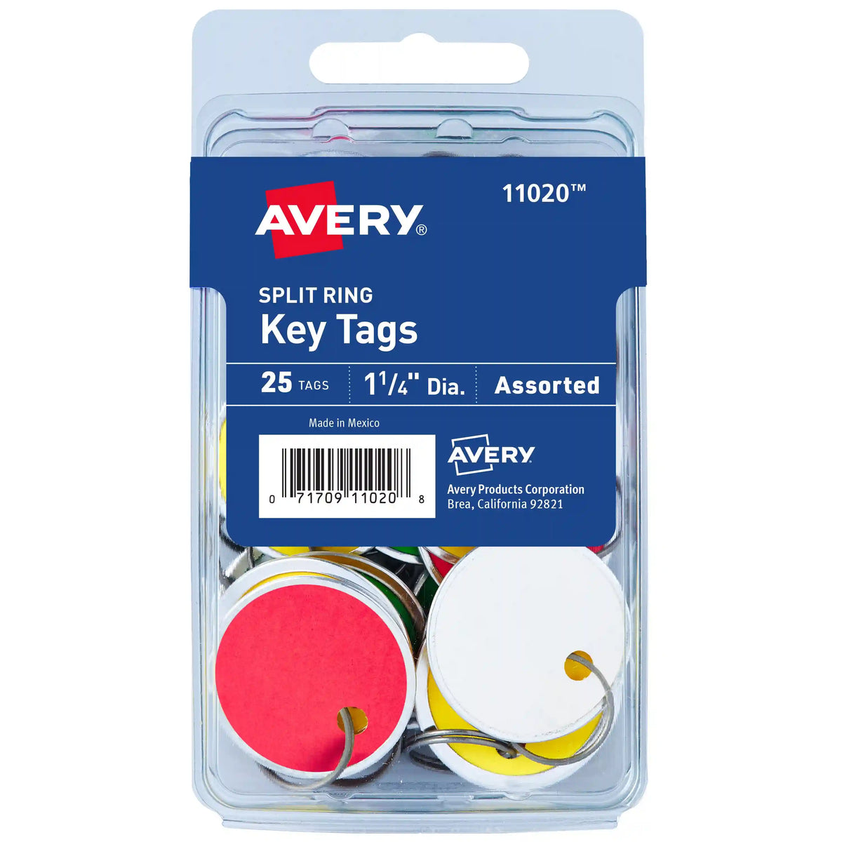 Avery® Metal Rim Key Tags, 1-1/4" Diameter, Metal Split Ring Included, Assorted Colors, Handwritable, 25 Tags