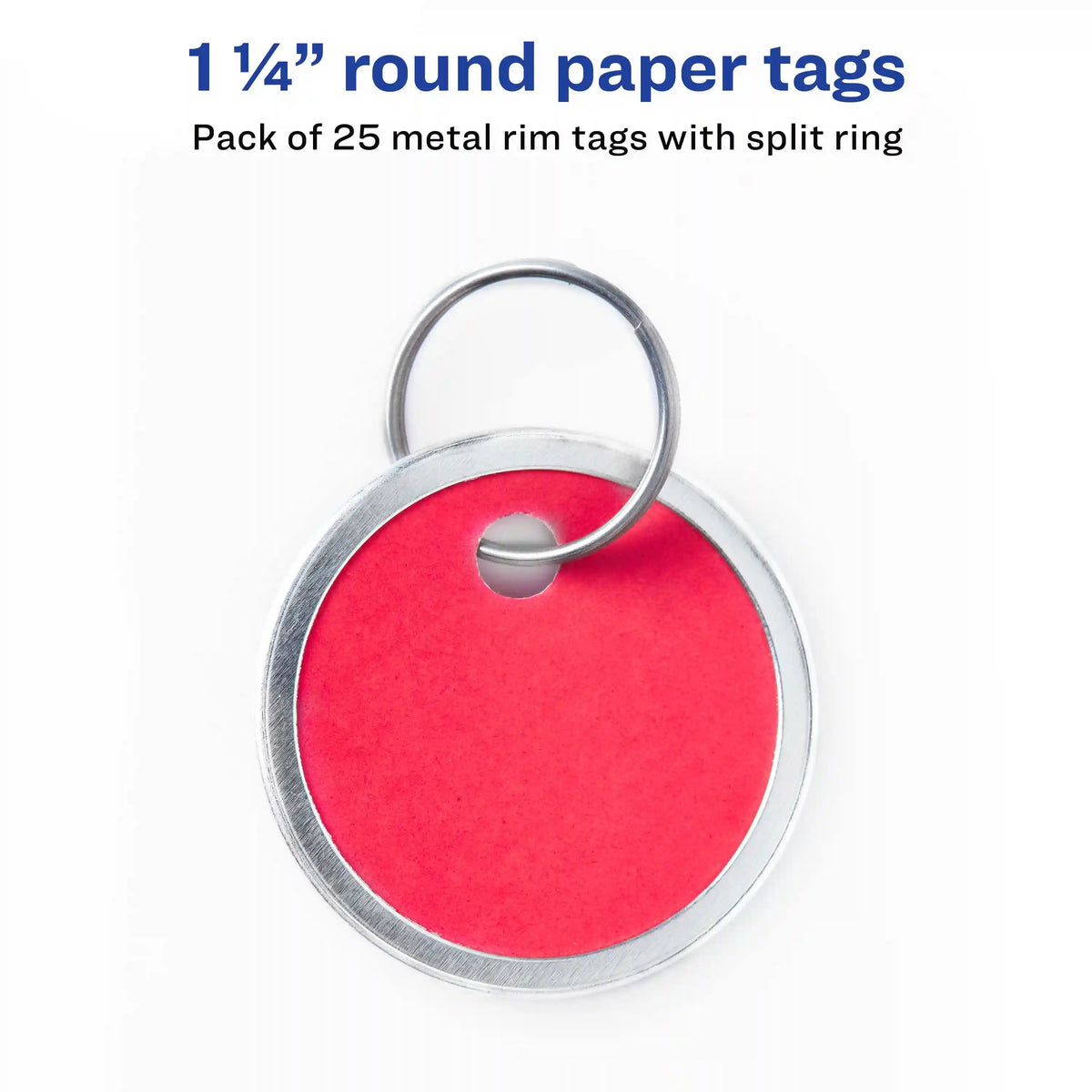 Avery® Metal Rim Key Tags, 1-1/4" Diameter, Metal Split Ring Included, Assorted Colors, Handwritable, 25 Tags