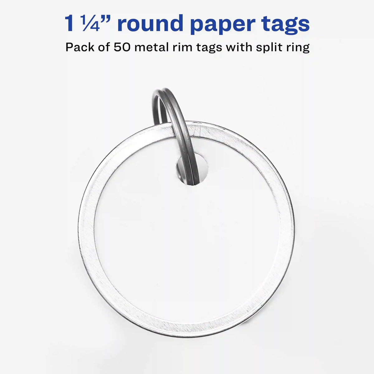 Avery® Metal Rim Key Tags, 1-1/4" Diameter, Metal Split Ring Included, White, Handwritable, 50 Tags
