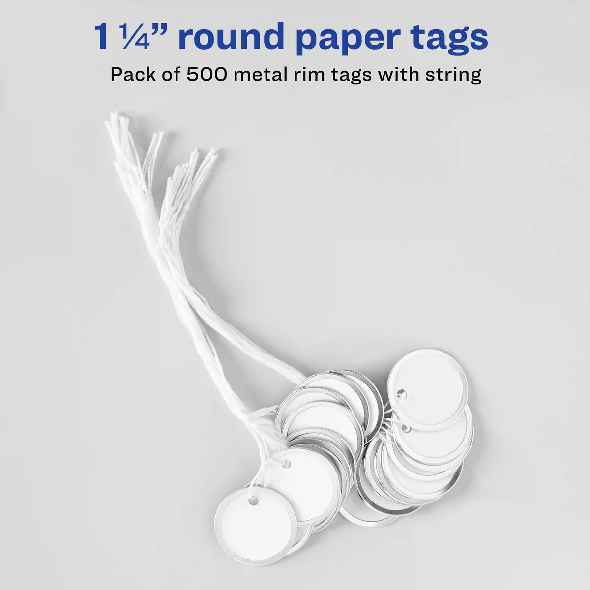 Avery® Metal Rim Key Tags, 1-1/4" Diameter Tag, Strung, White, 500 Tags