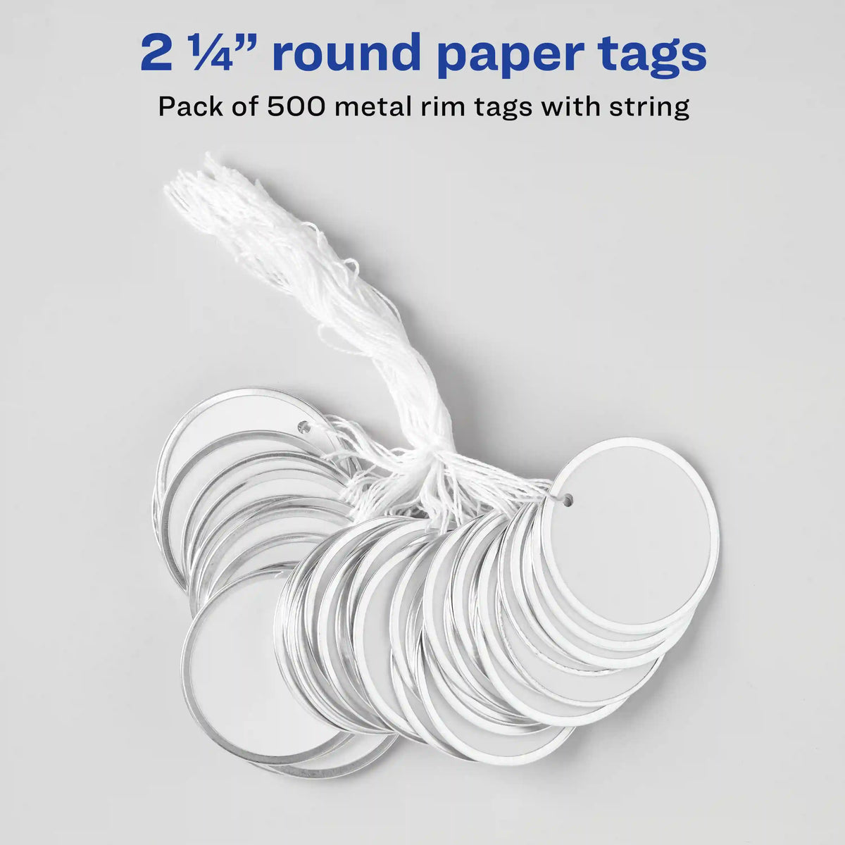Avery® Metal Rim Key Tags, 2-1/4" Diameter Tag, Strung, White, 500 Tags
