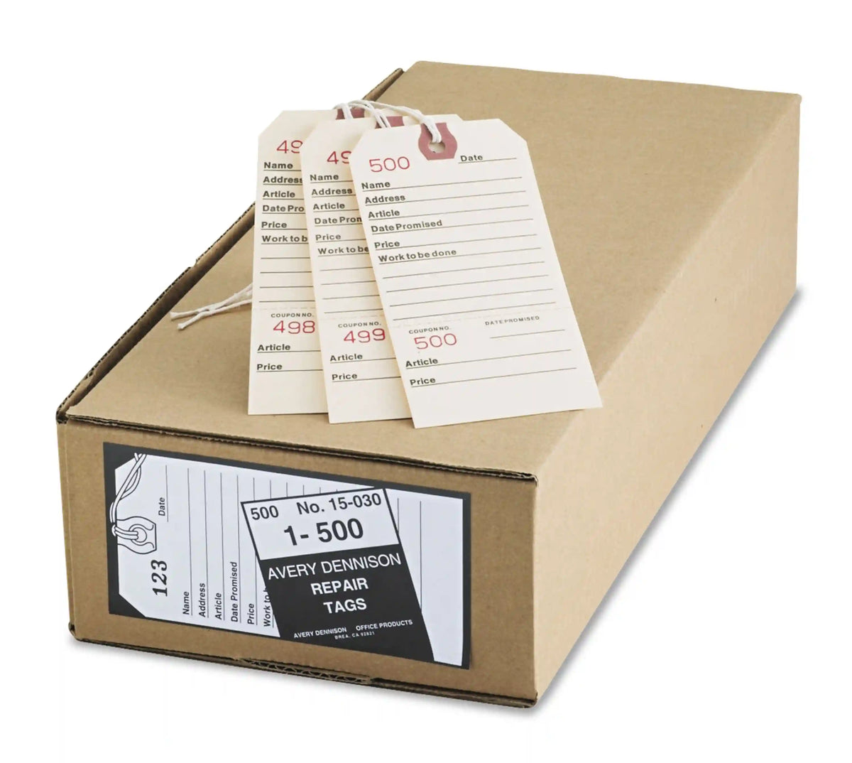 Avery® Repair Tags, Manila, Strung, 5-1/4" x 2-5/8",500 Tags