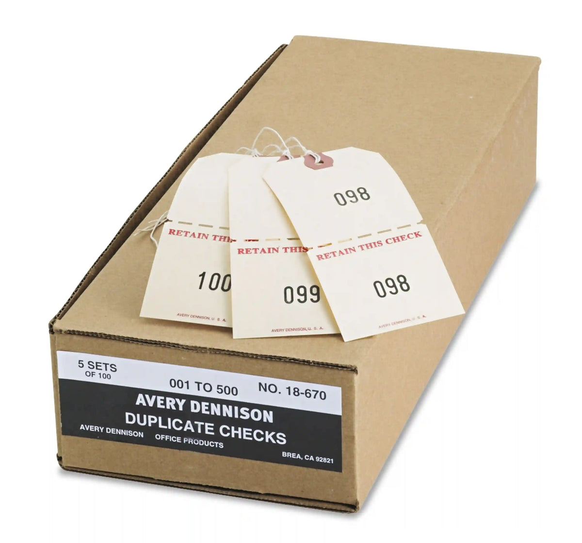 Avery® Duplicate Auto Park Tags, Manila, Strung, 4-3/4" x 2-3/8", 500 Tags