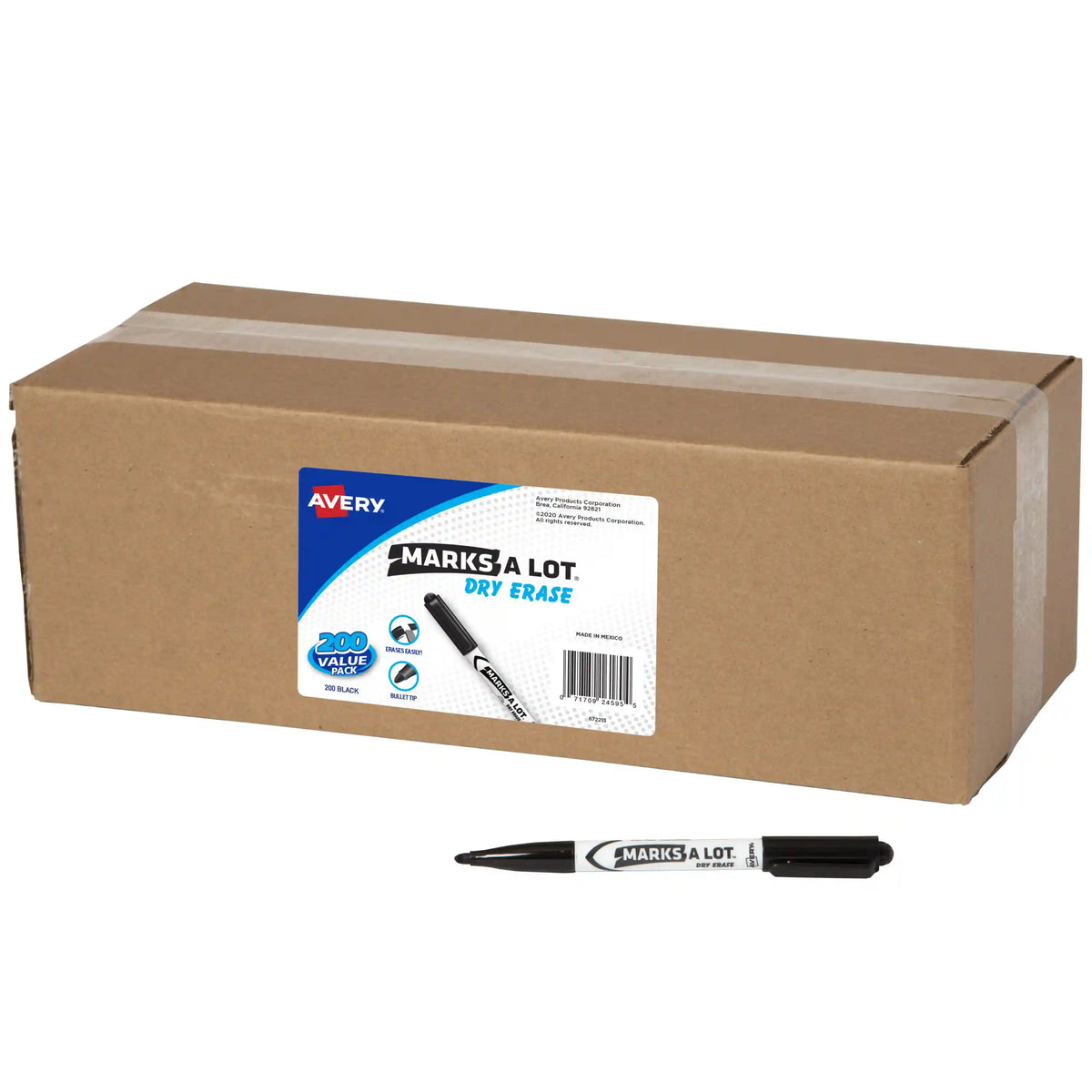 Avery(R) Marks A Lot(R) Bulk Value Pack Dry Erase Markers, White Board Markers with Bullet Tip, 200 Black