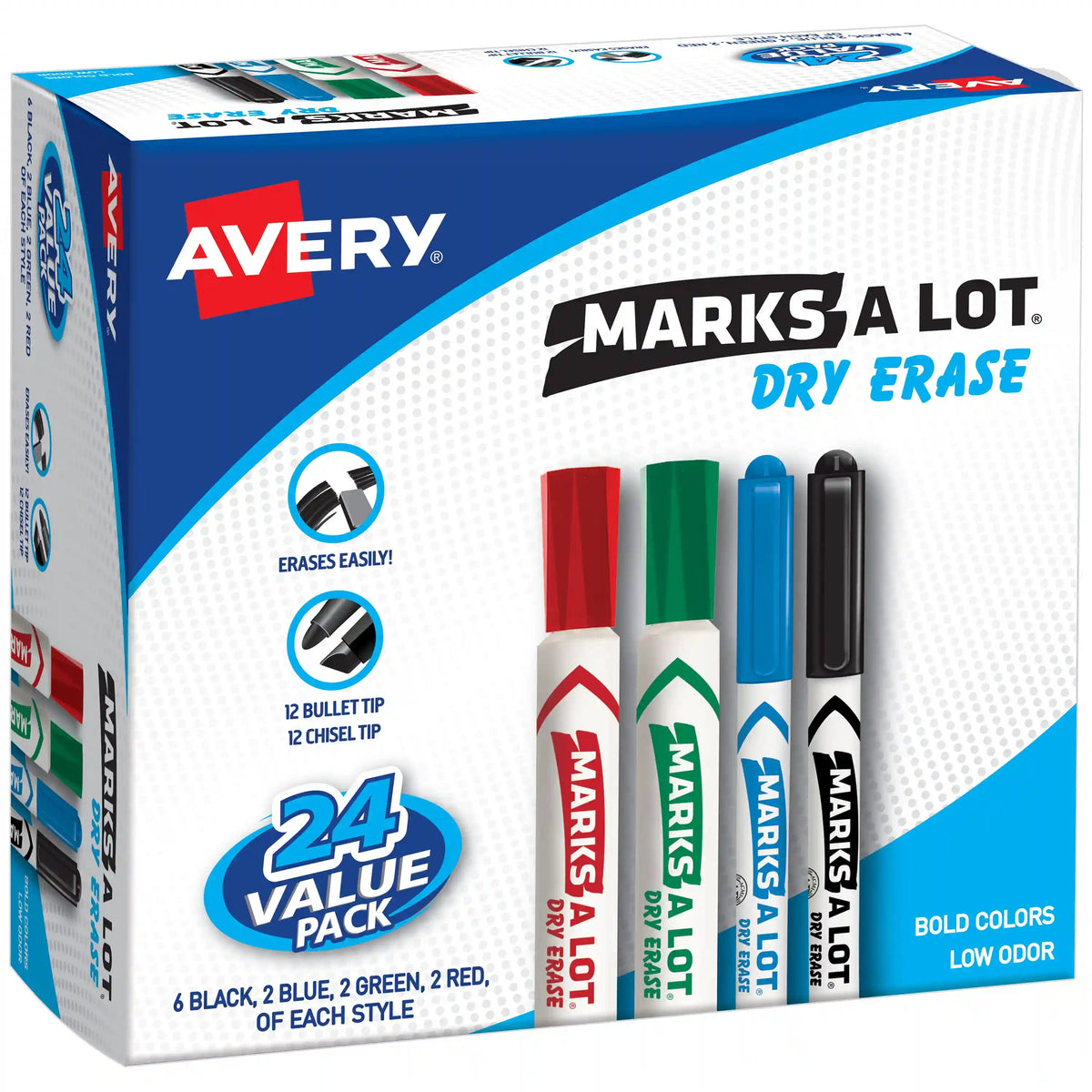 Avery(R) Marks A Lot(R) Desk & Pen-Style Dry Erase Markers, Assorted Colors, Value Pack of 24