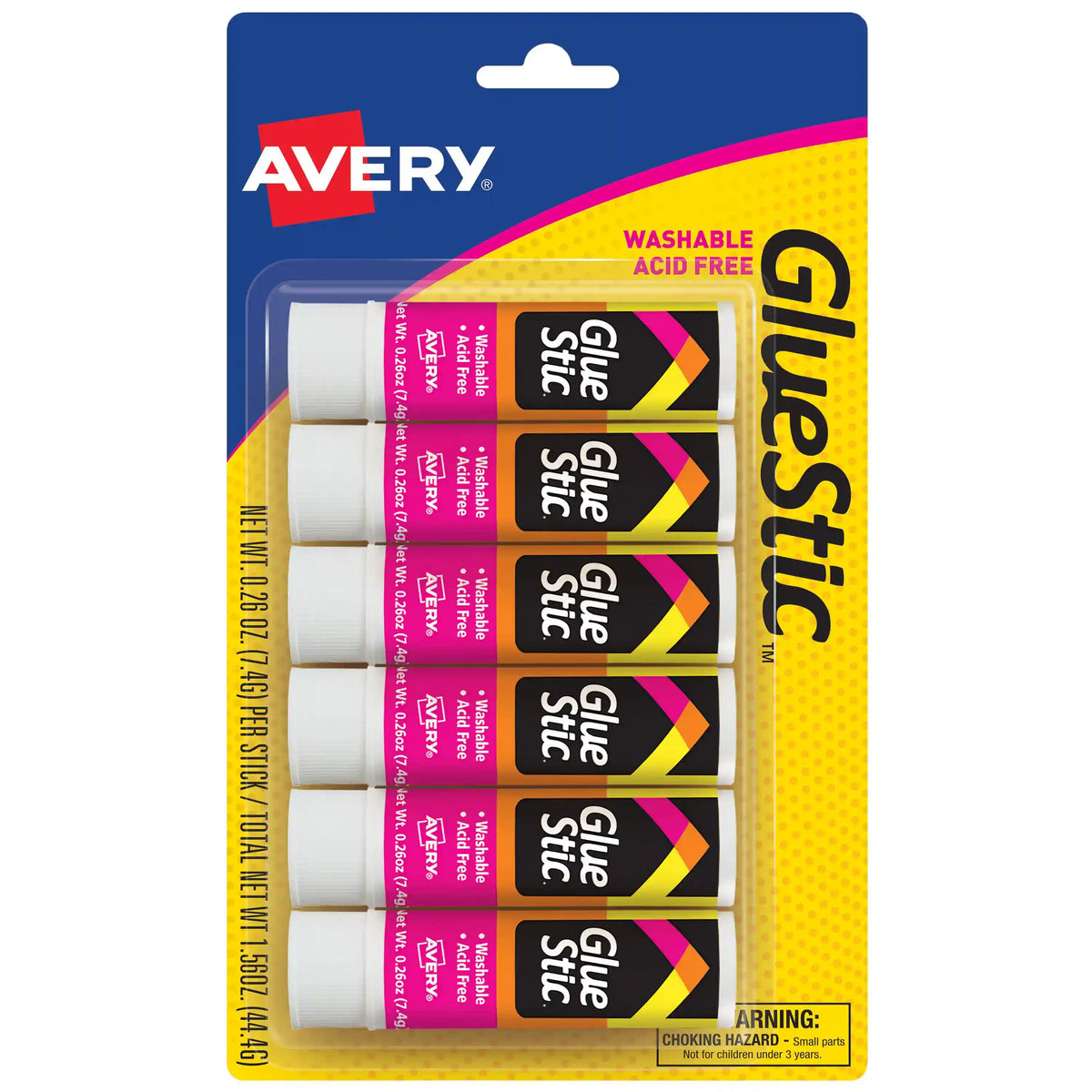 Avery® Glue Stick, White, 0.26 oz., Washable, 6 Permanent Glue Sticks