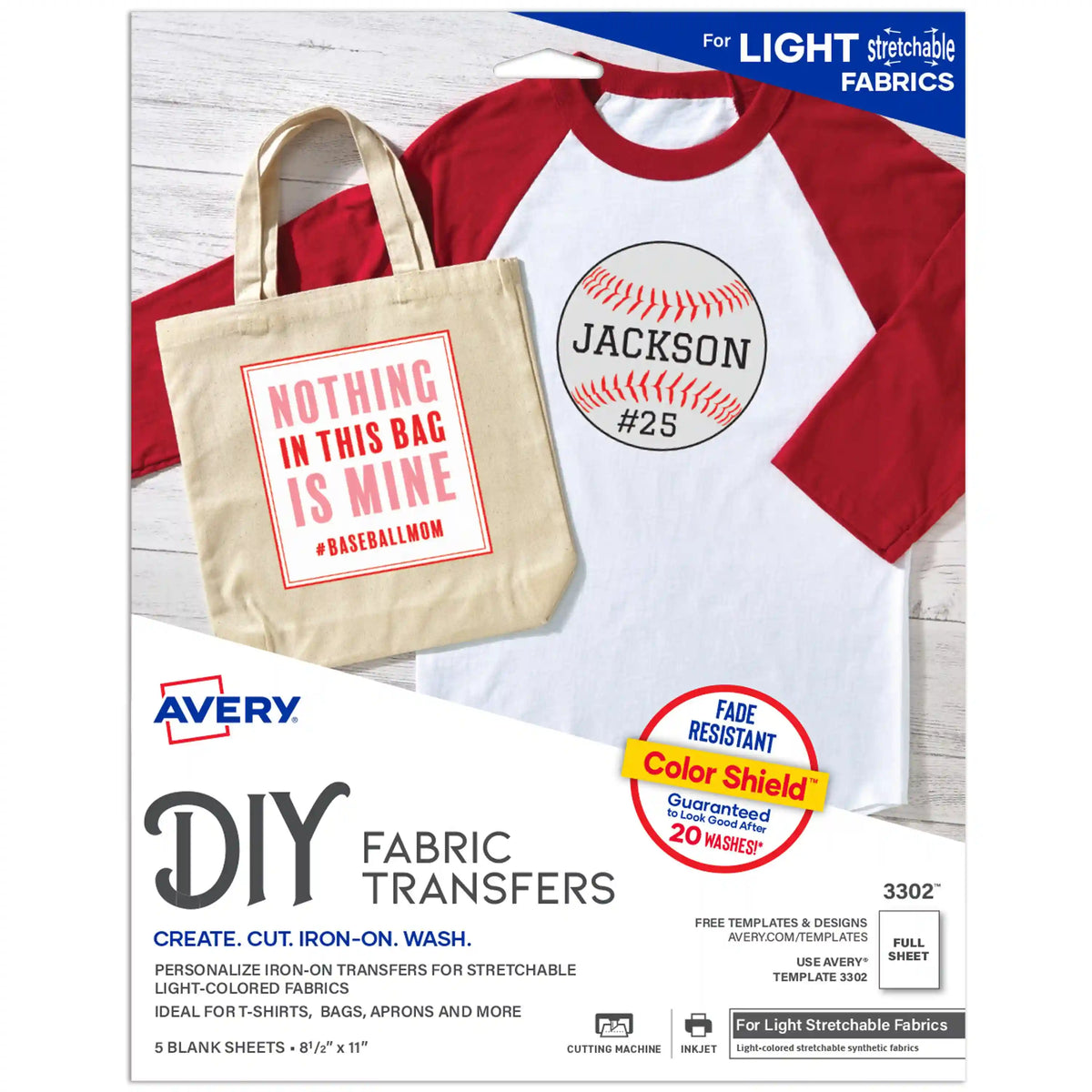 Stretchable Fabric Transfers for Light Fabrics, 8-1/2" x 11", Inkjet Printer, 5 Matte Sheets