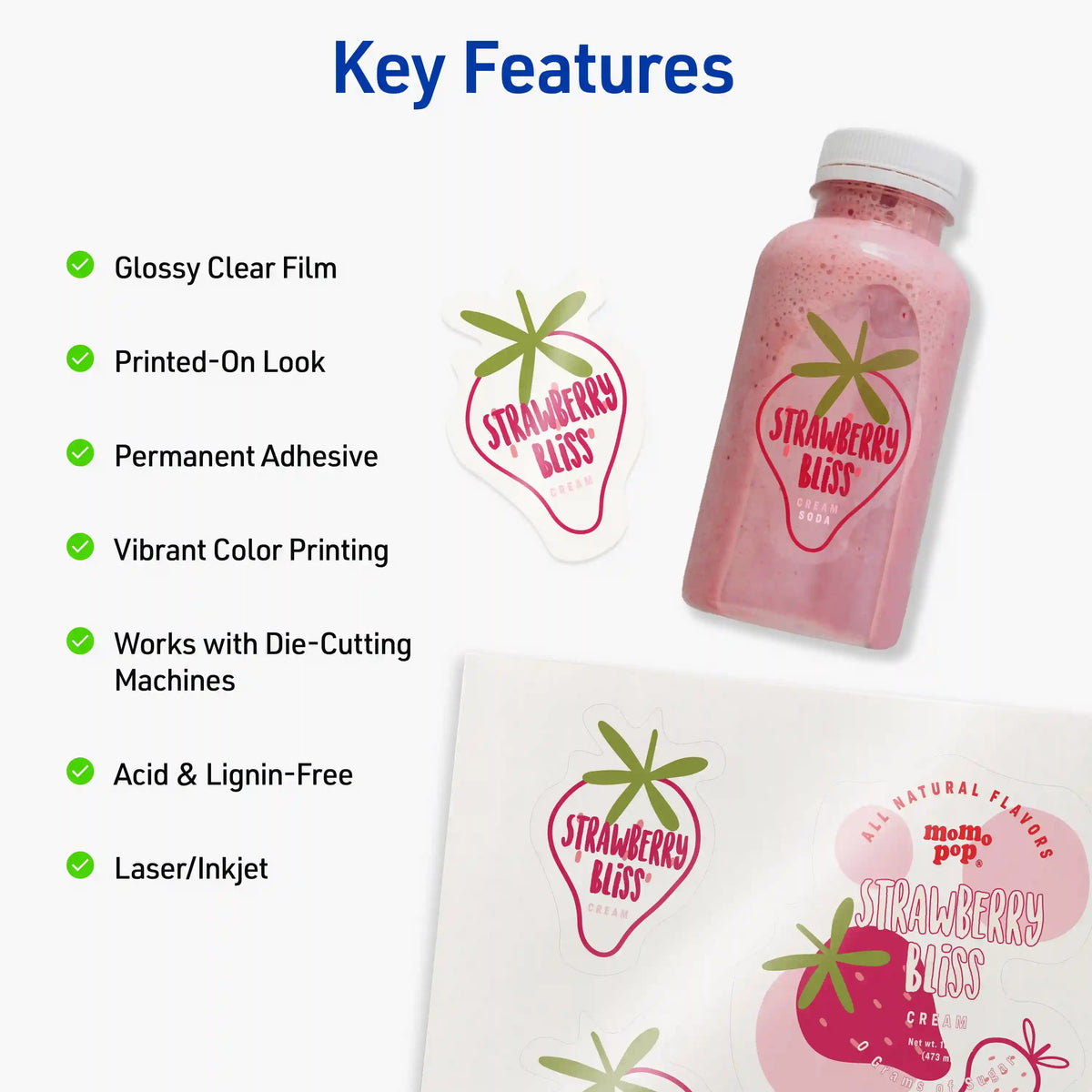 Avery Sticker Paper, 8-1/2" x 11", Glossy Clear, Permanent, Laser/Inkjet Compatible, 7 Full-Size Sheets