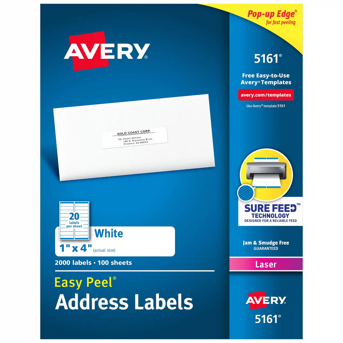 Avery® Easy Peel Printable Address Labels with Sure Feed®, 1" x 4", White, 2,000 Blank Mailing Labels for Laser Printers