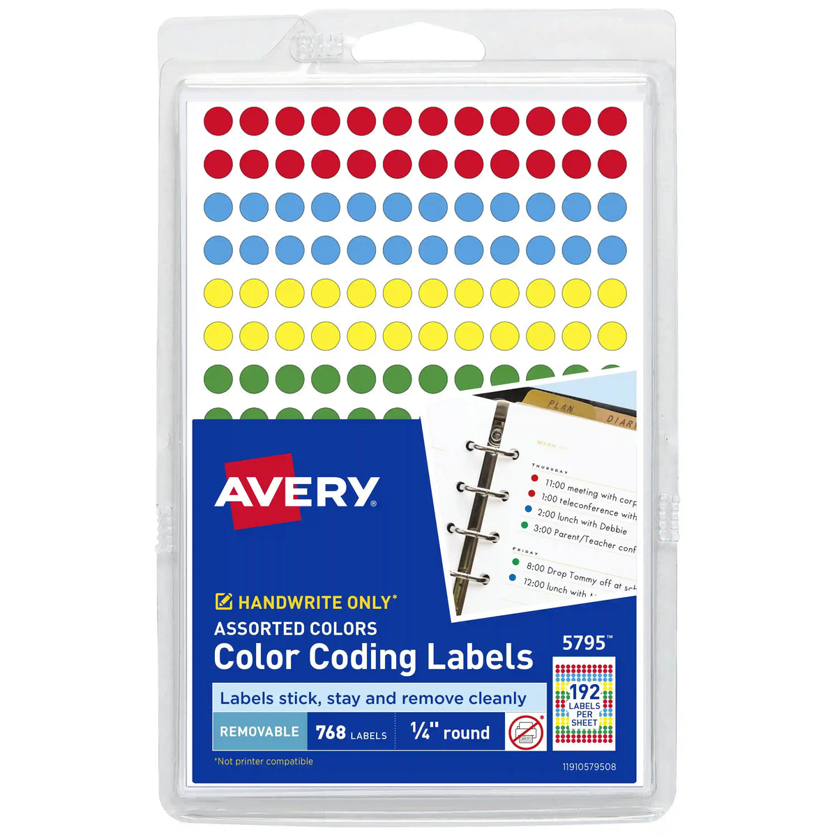 Avery® Color-Coding Removable Labels, 1/4" Diameter, Assorted Colors, Non-Printable, 760 Dot Stickers Total