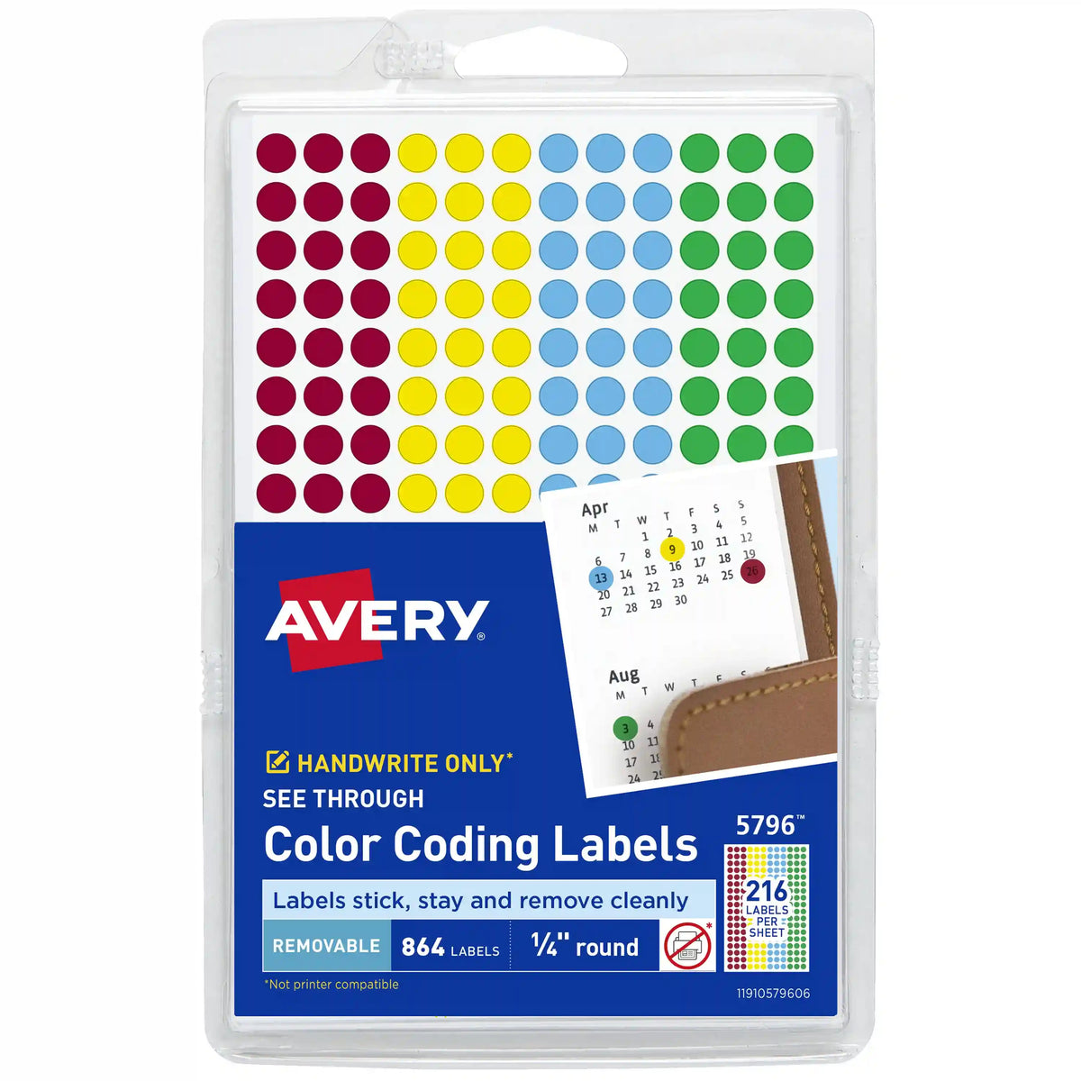 Avery® See-Through Color-Coding Removable Labels, 1/4" Diameter, Assorted, Non-Printable, 864 Dot Stickers Total