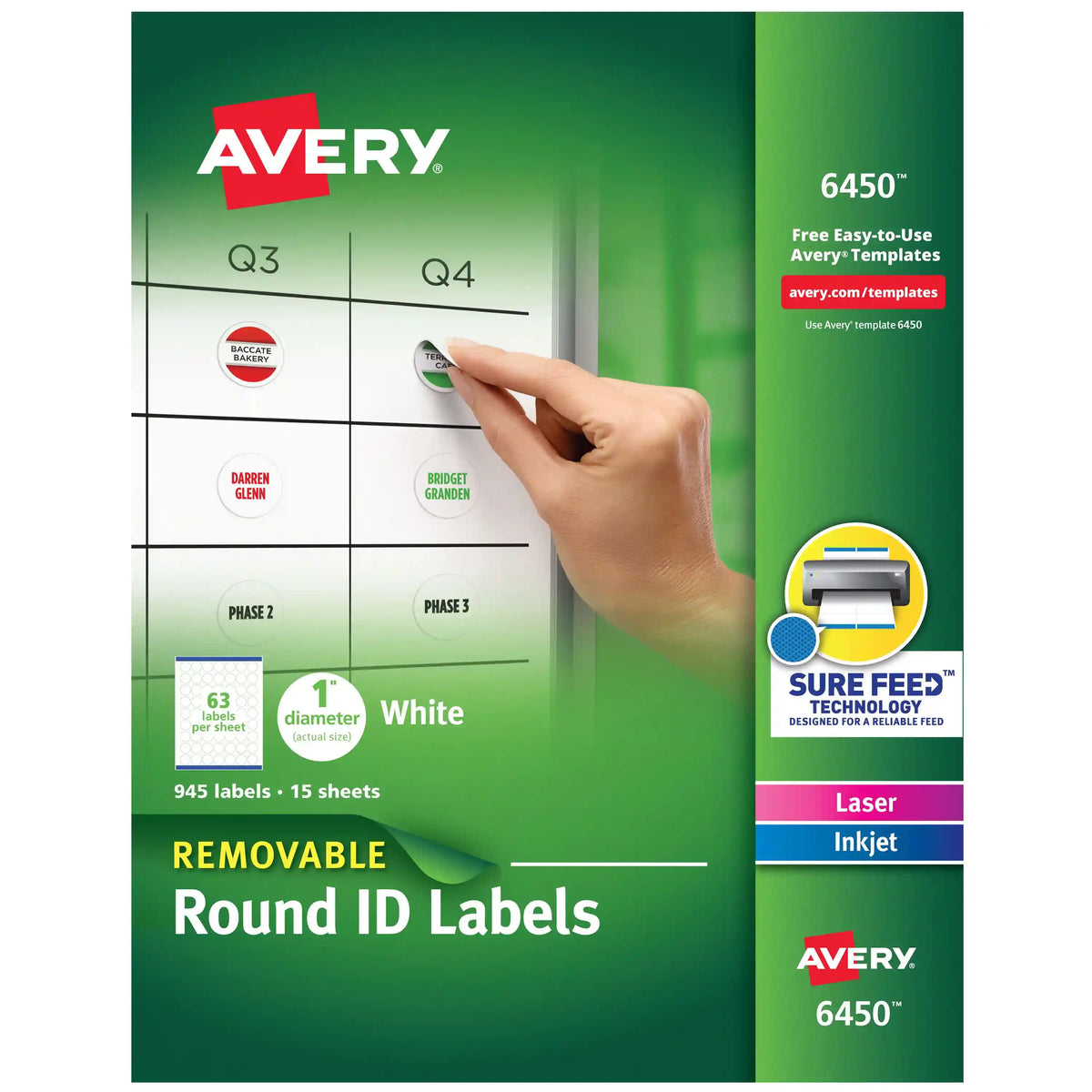 Avery Multiuse Removable Round Labels with Sure Feed, 945, 1", White Labels