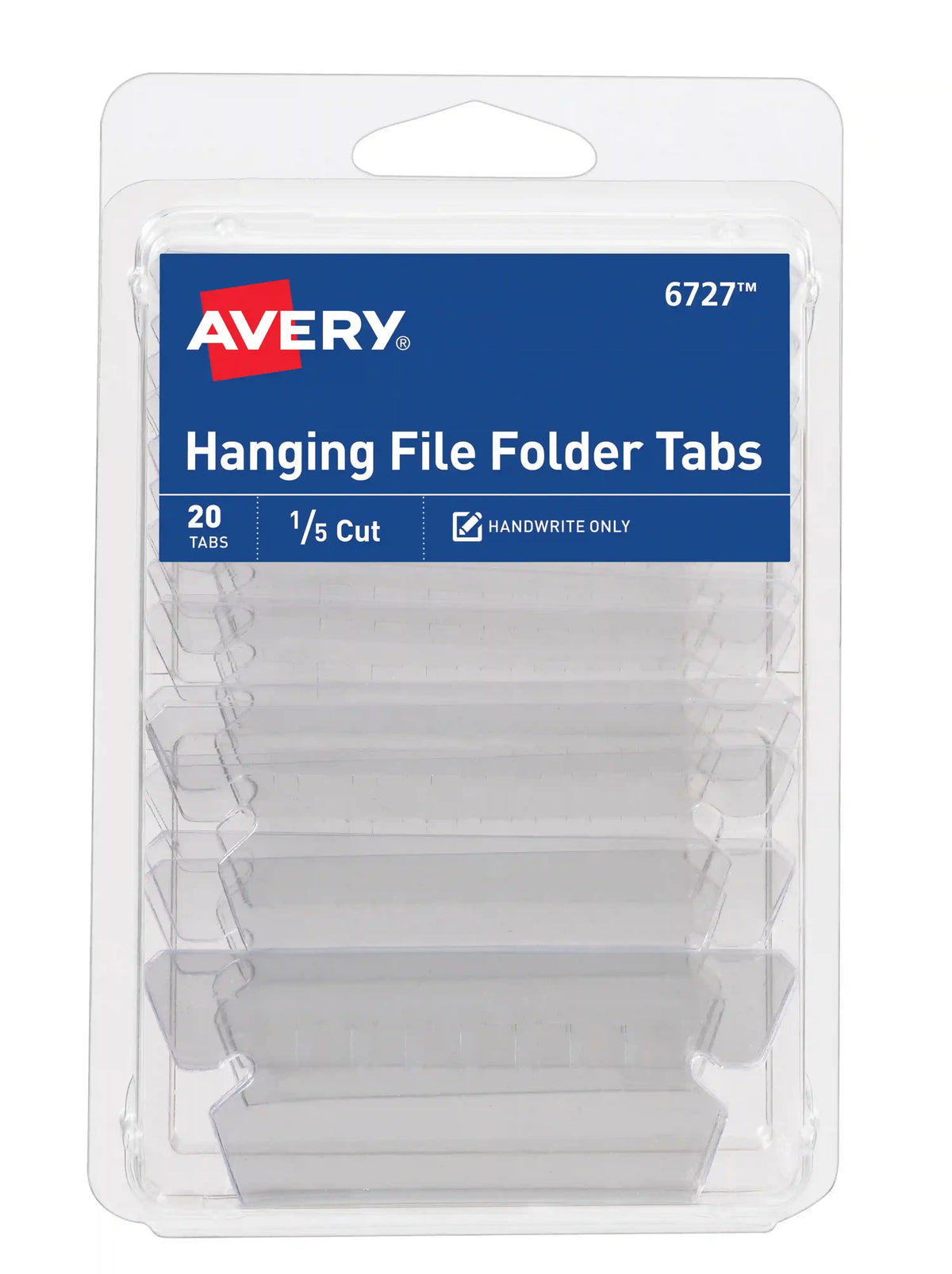 Avery® Hanging File Folder Tabs and Inserts, 1/5 Cut, Clear, 20 File Folder Tabs and Inserts Total (06727)