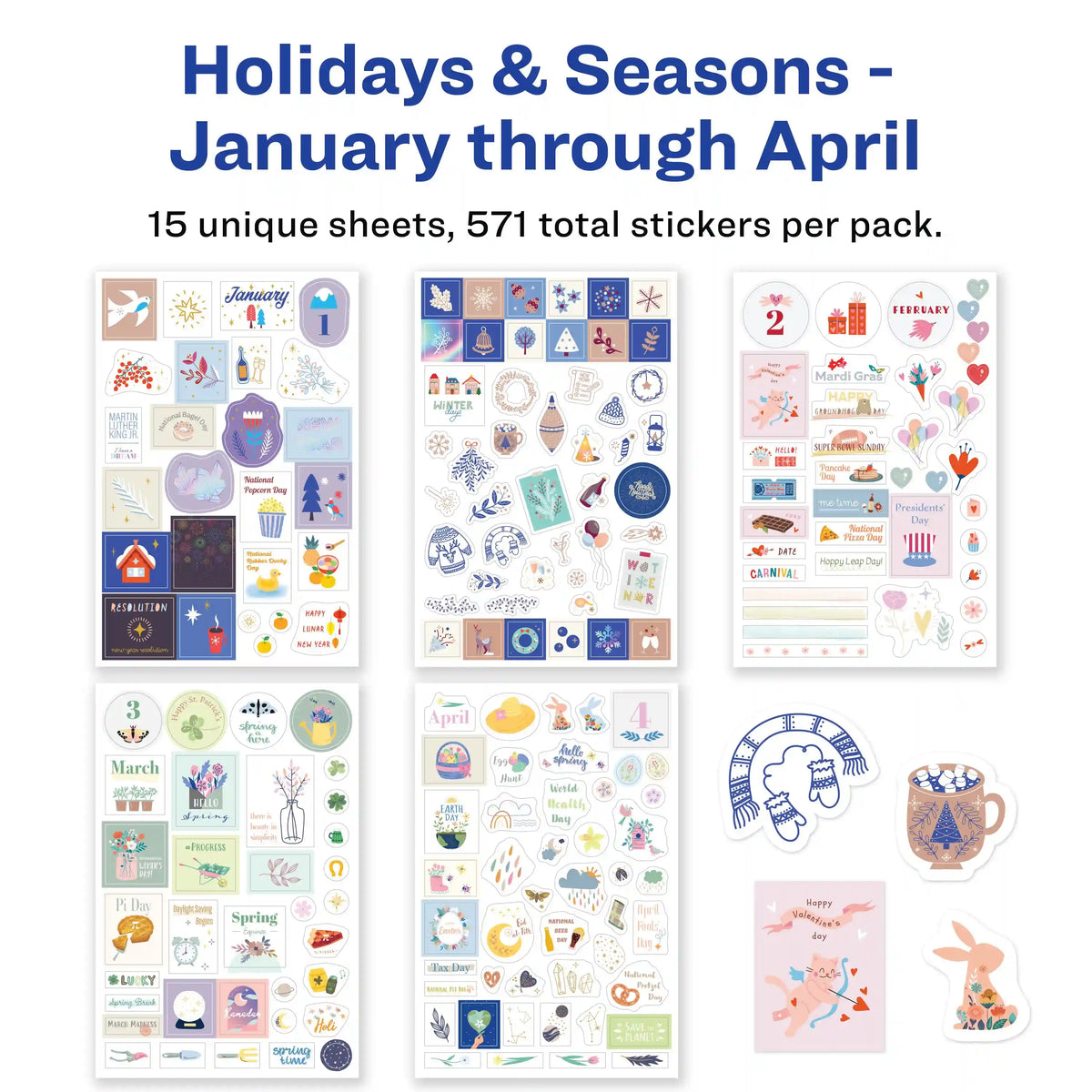 Avery® Holidays and Seasons Planner Sticker Pack, 15 Sheets, 571 Total