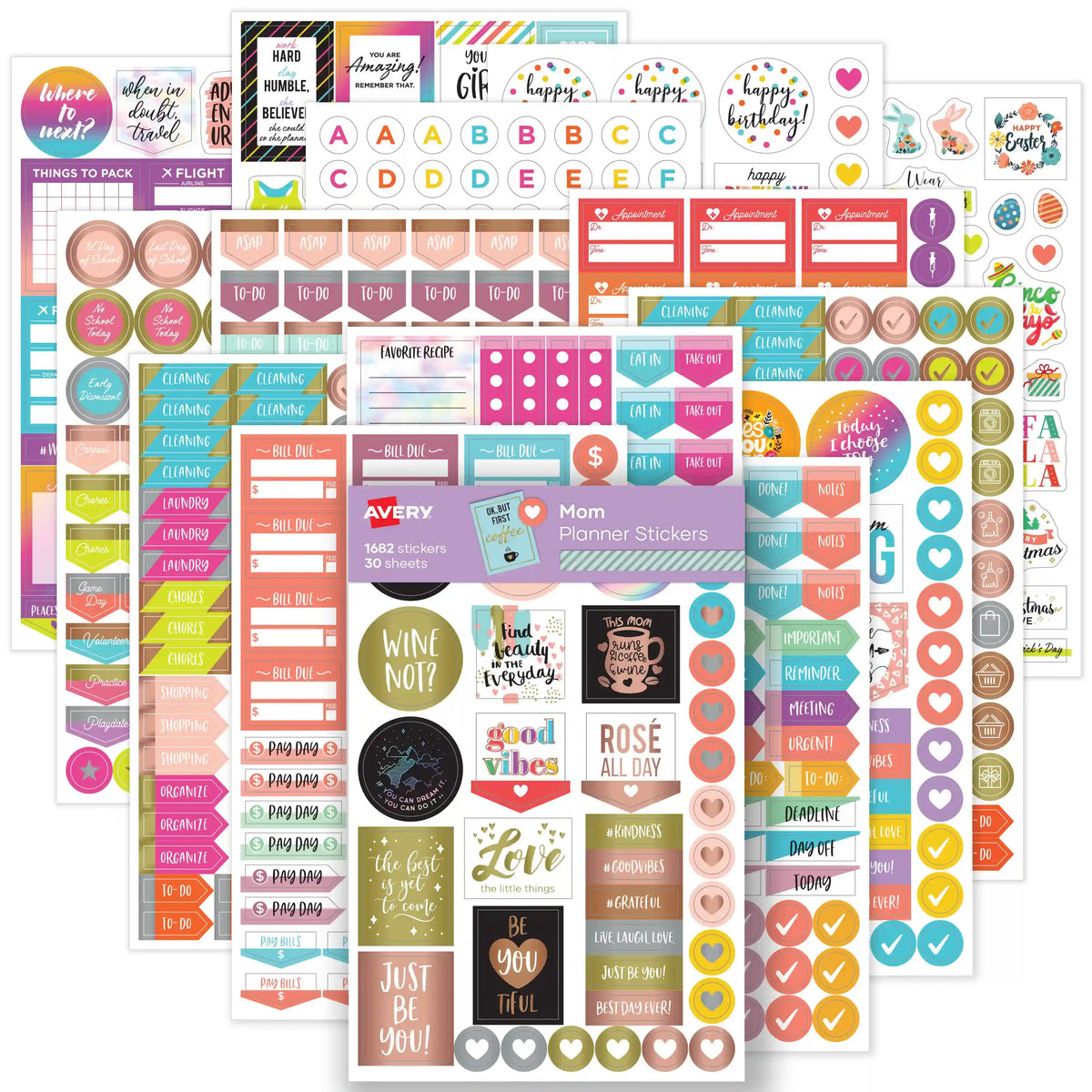 Avery® Mom Planner Stickers Variety Pack, 30 Sticker Sheets, 1,682 Stickers Total