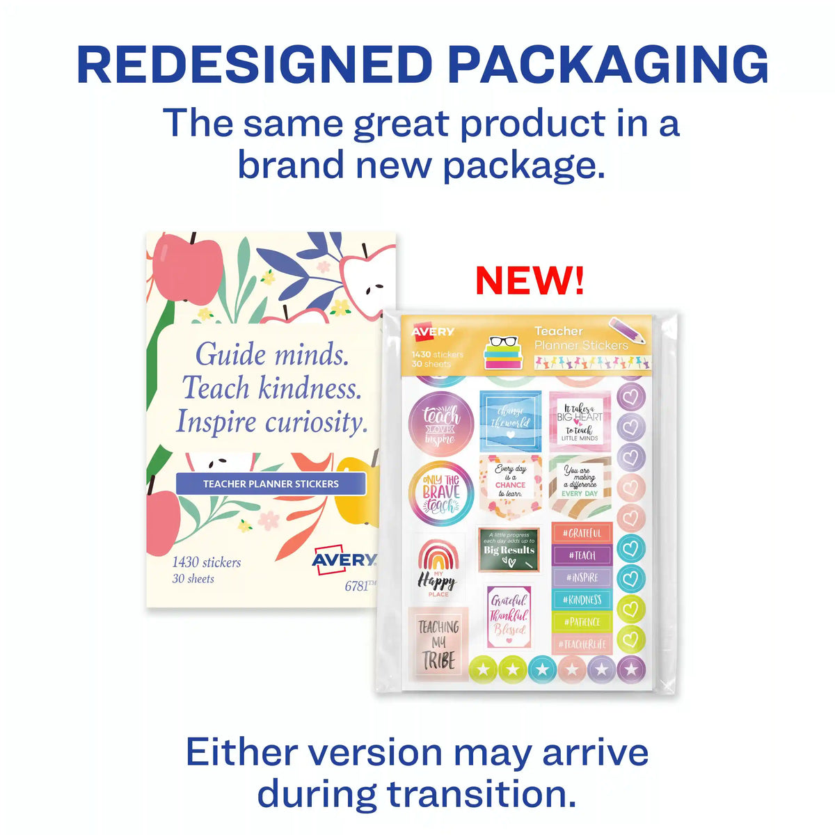Avery® Teacher Planner Stickers Pack, 30 Sheets of Teacher Planner Stickers, Set of 1,430 Stickers for Your Planner, Journal or Calendar