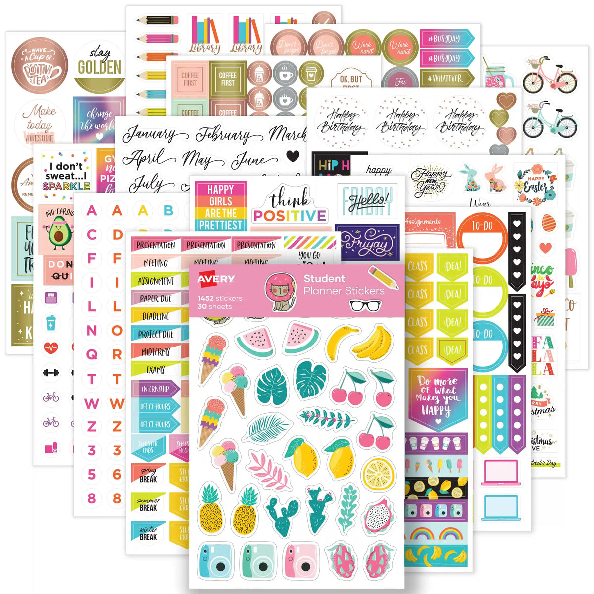 Avery® Student Planner Stickers Variety Pack, 30 Sticker Sheets, 1,452 Stickers Total