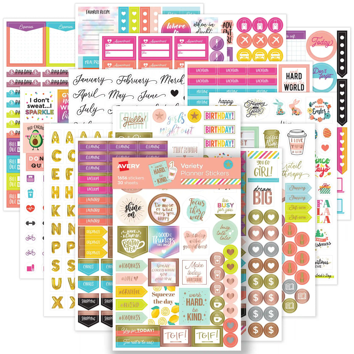 Avery® Planner Stickers Variety Pack, 30 Sticker Sheets, 1,656 Stickers Total