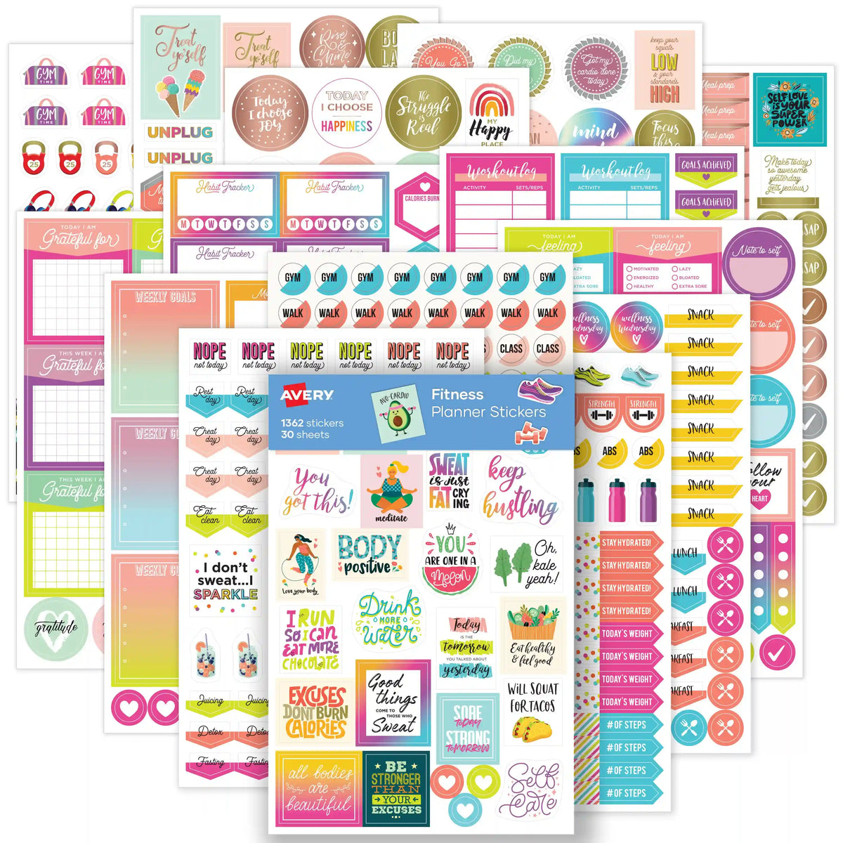 Avery® Fitness Planner Stickers Variety Pack, 30 Sticker Sheets, 1,362 Stickers Total