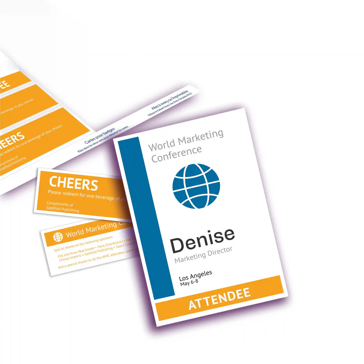 Avery® Vertical Style Name Badge Inserts with Tickets, 6" x 4-1/4", White, 100 Printable Name Tag Inserts