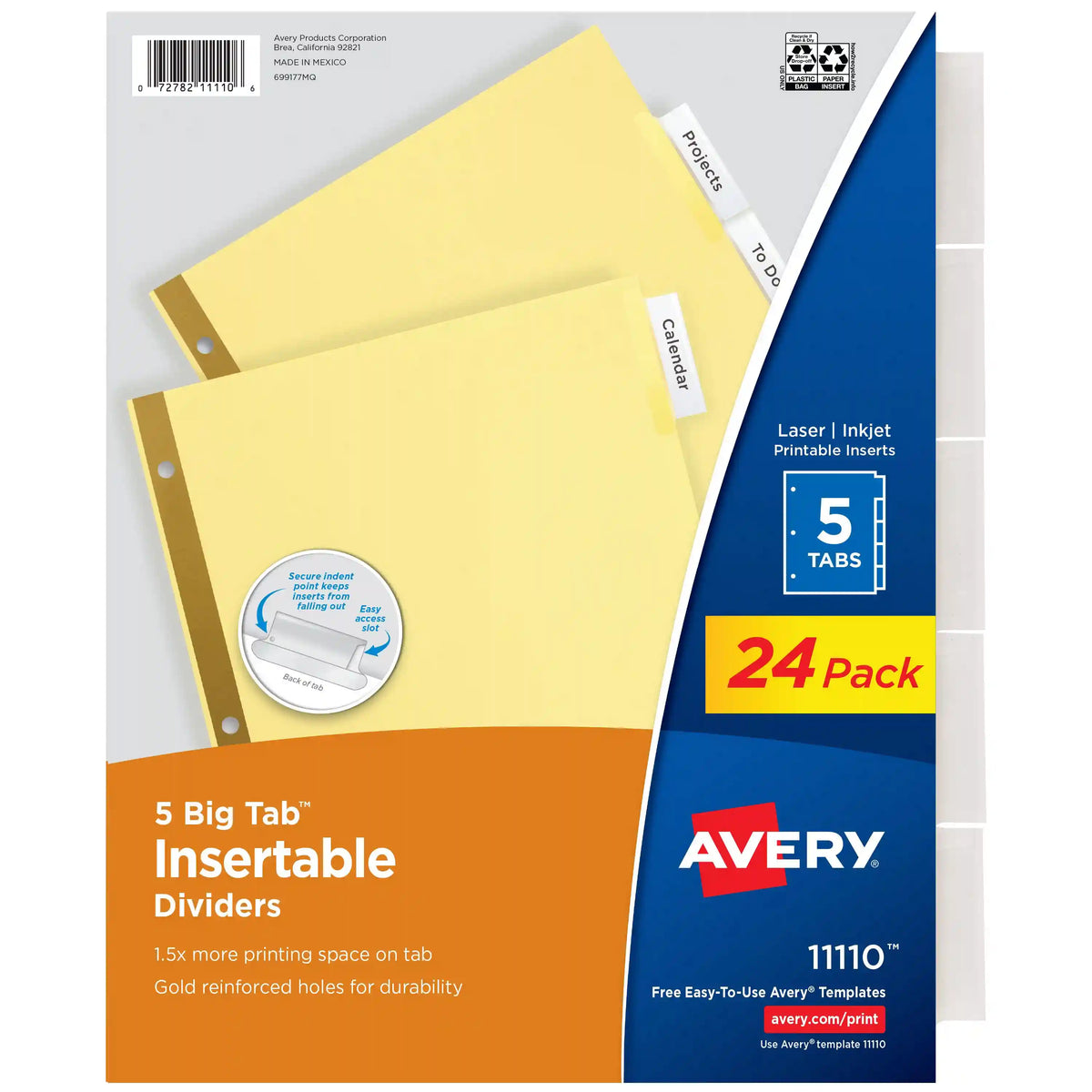 Avery® Big Tab™ Insertable Dividers, 5-Tab Sets, Buff Paper, Clear Tabs, 24 Sets