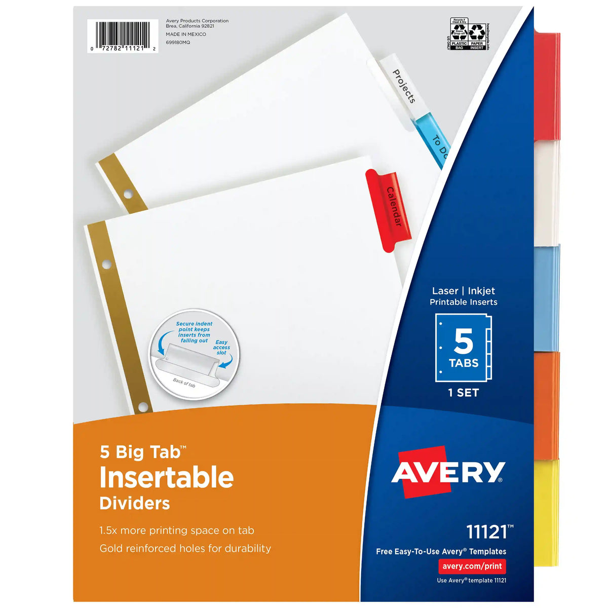 Avery® Big Tab™ Insertable Dividers, 5-Tab Set, Multicolor