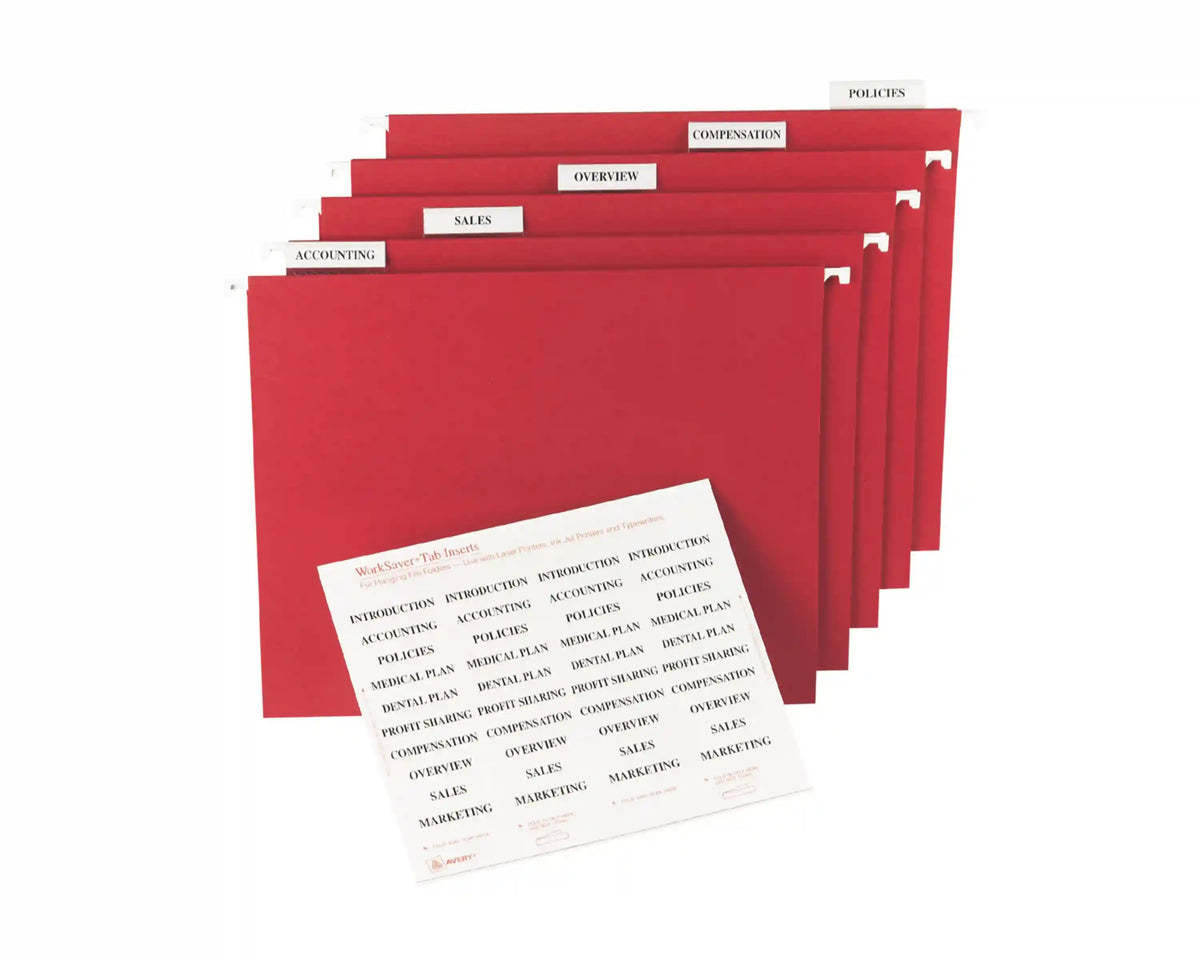 Avery® Printable Tab Inserts for Hanging File Folders, 1/5 cut, 2" Pack of 100