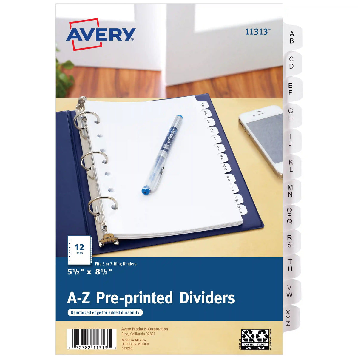 Avery® A-Z Mini Dividers, 12 Tabs per Set, 8.5" x 5.5", Pre-printed Tabs, 1 Binder Divider Set