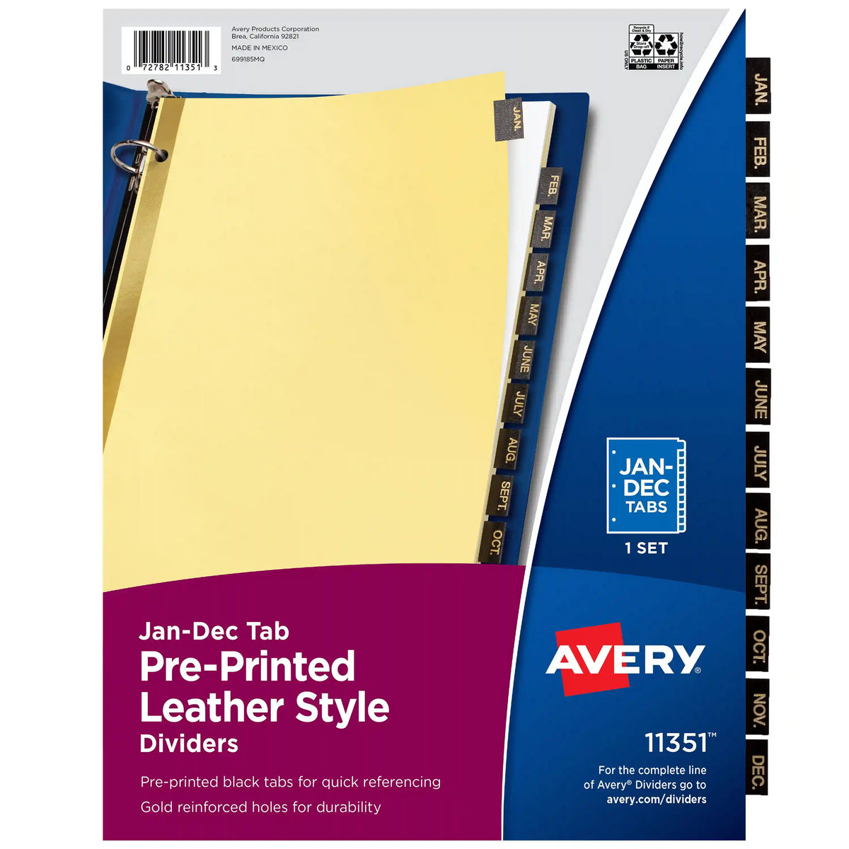 Avery® A-Z Dividers for 3 Ring Binders, 25-Tab Set, Pre-Printed Black Leather Tabs, 1 Binder Divider Set