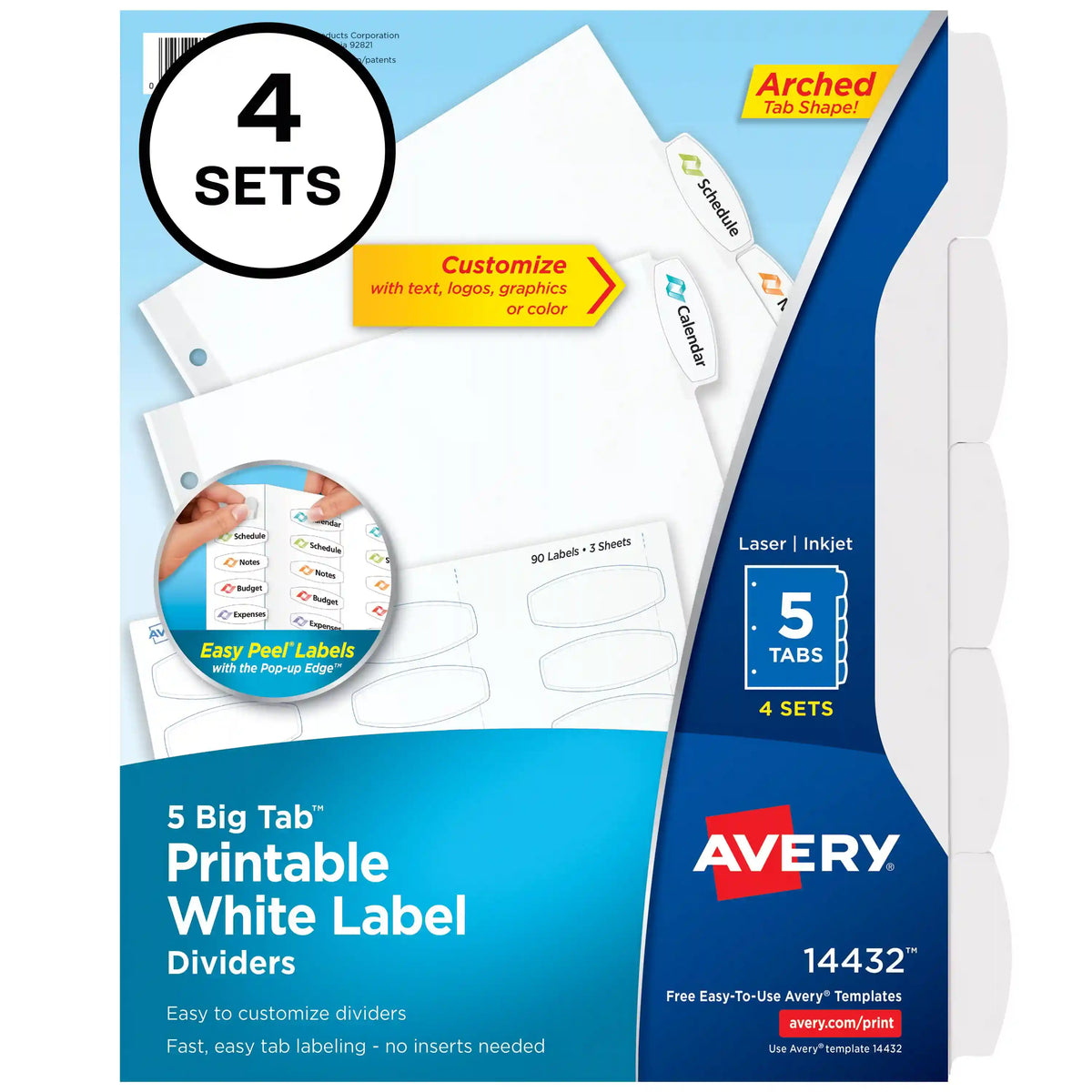 Avery® Big Tab™ Label Dividers, Easy Peel® Labels, 5 Tabs, 4 Sets