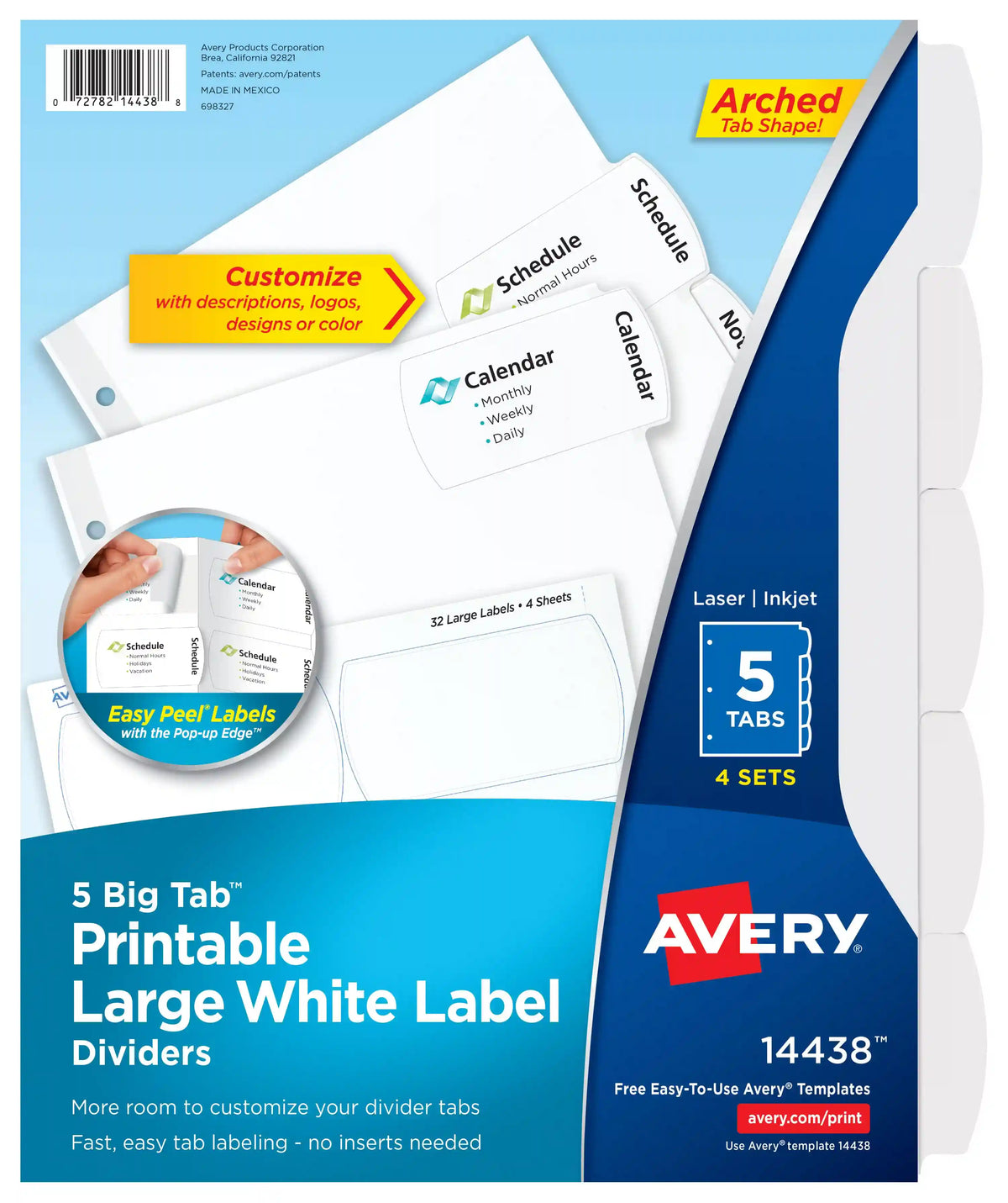 Avery® Big Tab™ Large  Label Dividers, Easy Peel® Labels, 5 Tabs, 4 Sets