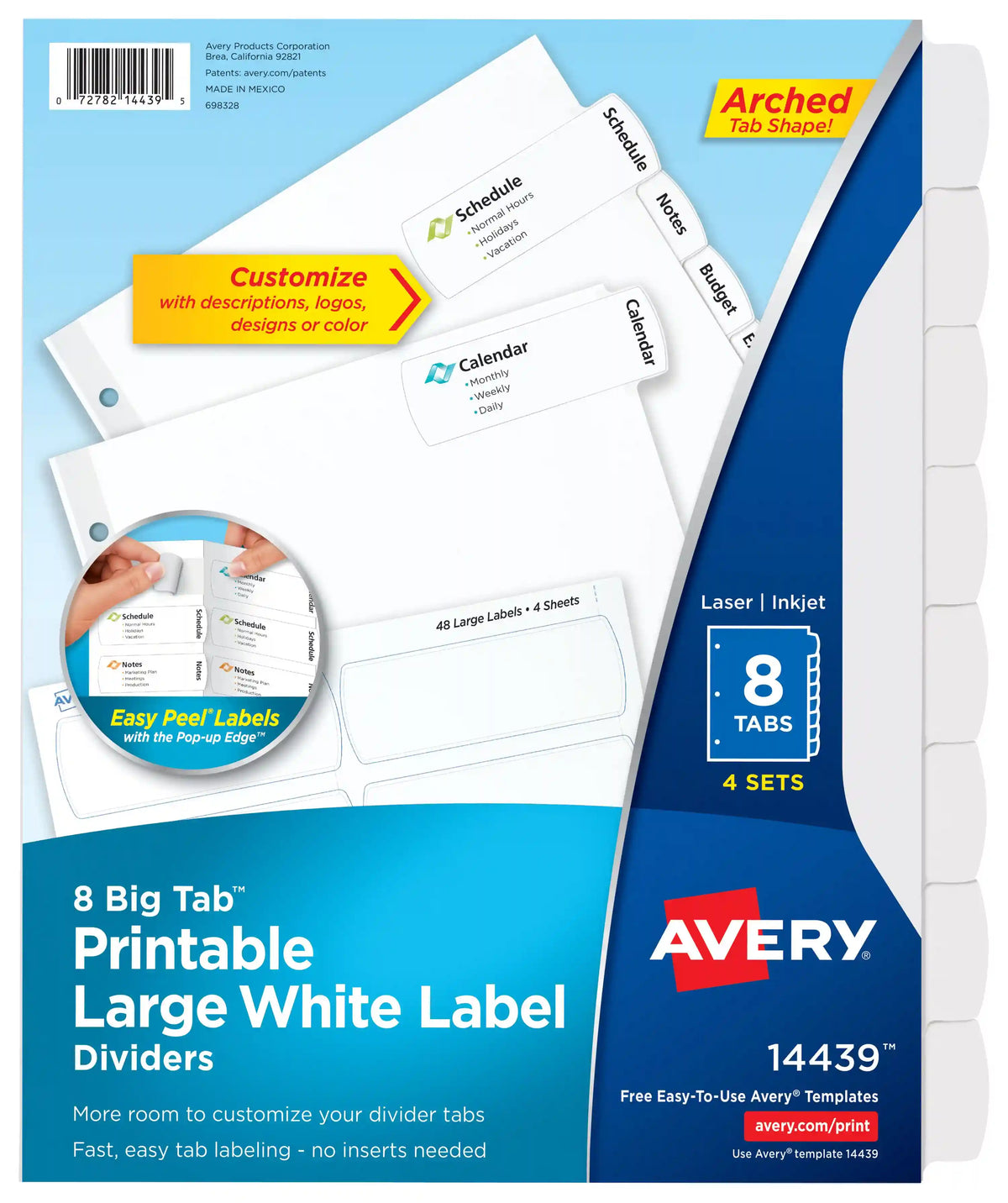 Avery® Big Tab™ Large  Label Dividers, Easy Peel® Labels, 8 Tabs, 4 Sets
