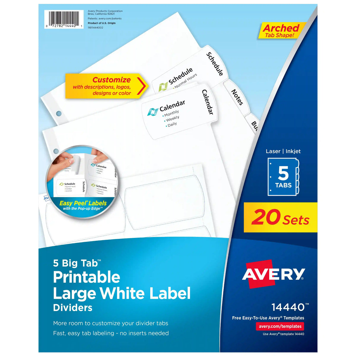 Avery® Big Tab™ Printable White Label Dividers, Easy Peel Labels®, 5 Tabs per Set, White (20 Sets of 14440)