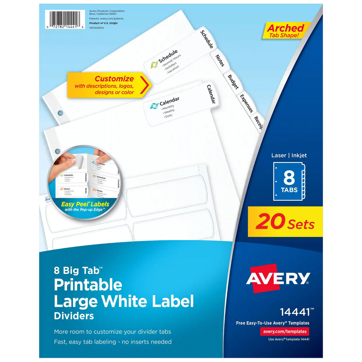 Avery® Big Tab™ Printable White Label Dividers, Easy Peel Labels®, 8 Tabs per Set, White (20 Sets of 14441)