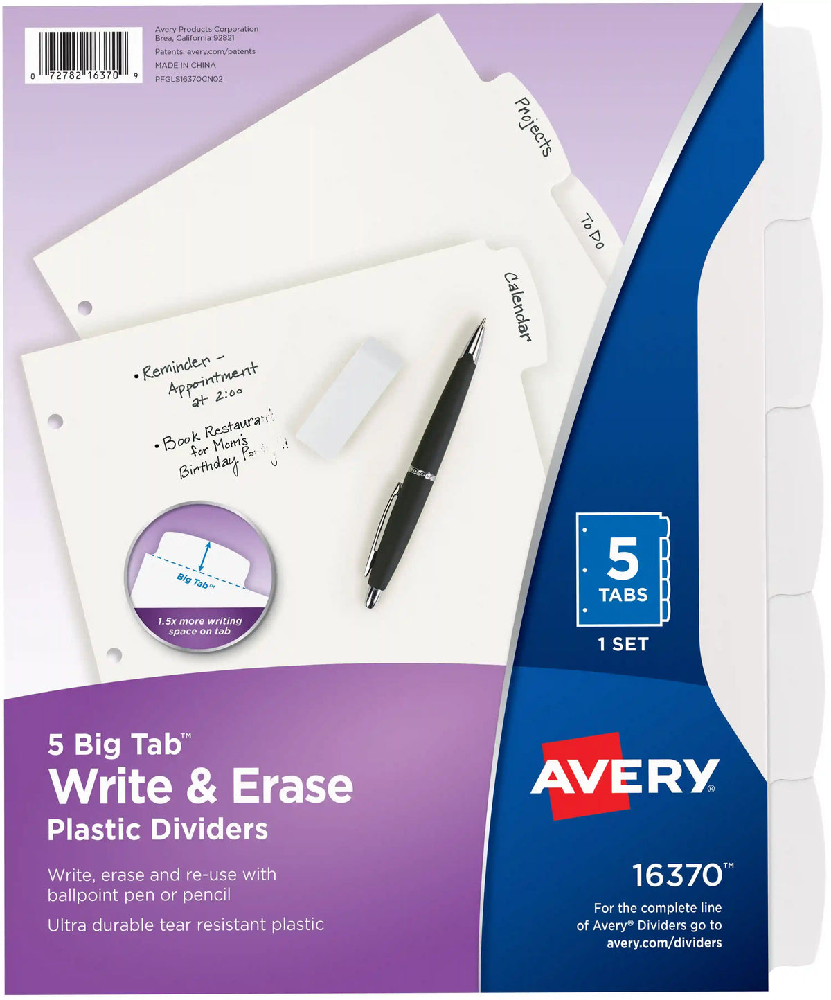 Avery® Big Tab™ Write & Erase Plastic Dividers, 5 -Tab Set