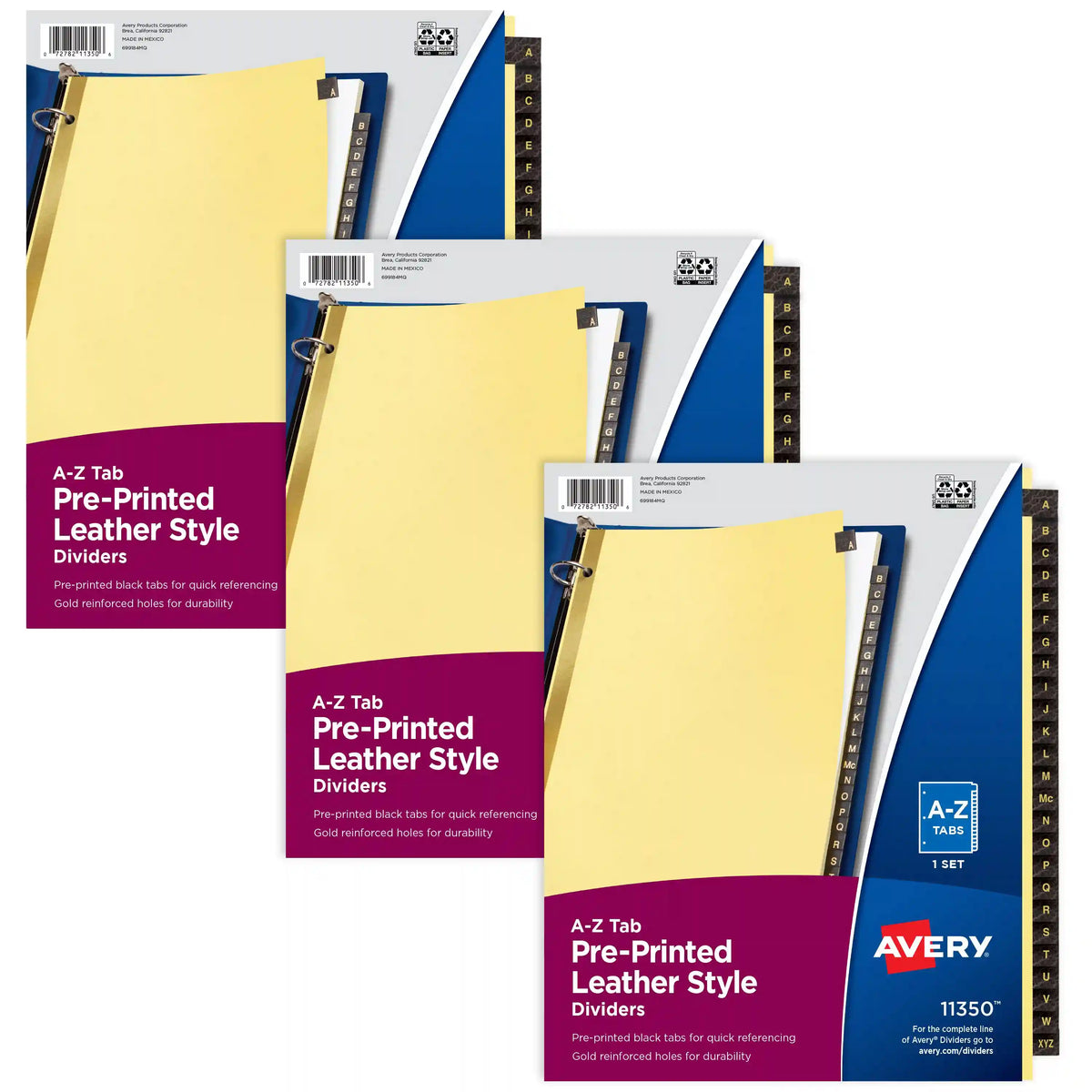 Avery® A-Z Pre-Printed Dividers for 3 Ring Binders, 25-Tab Sets, Black Leather Tabs, 3 Sets