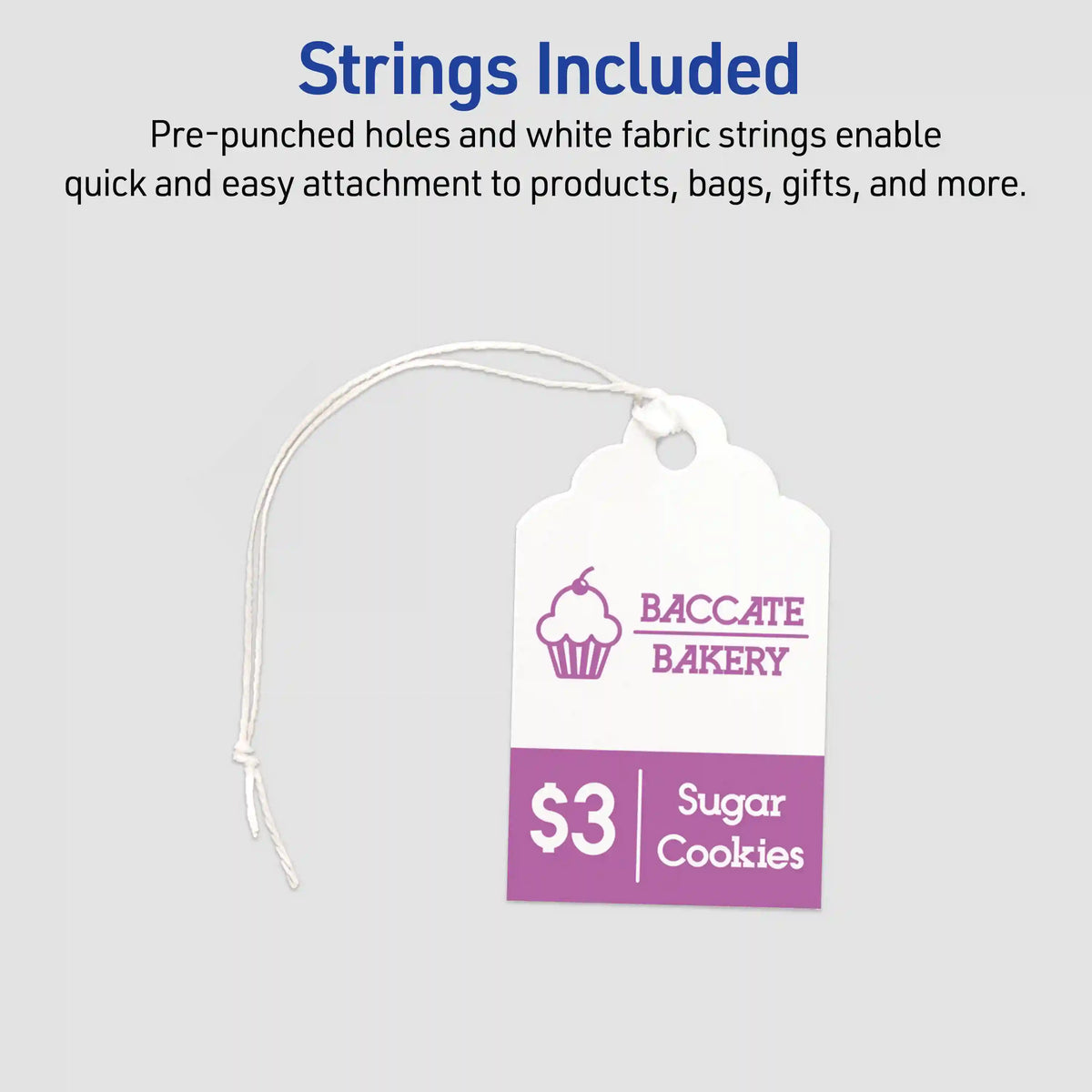 Avery® Scalloped Tags with Sure Feed®, 2" x 1-1/4", White, 180 Printable Tags with Strings