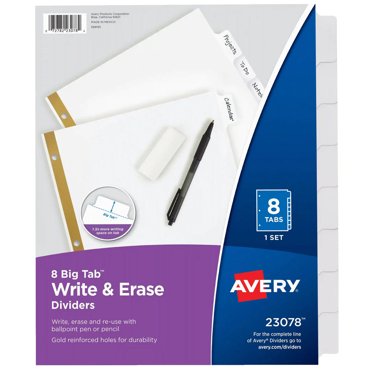 Avery® Big Tab™ Write & Erase Dividers, 8-Tab Set
