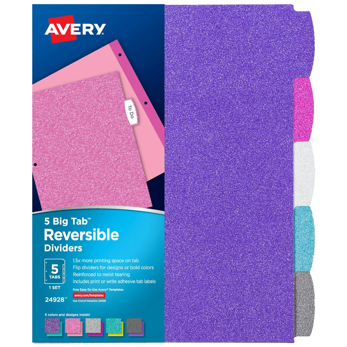 Avery® Big Tab™ Reversible Fashion Dividers, 5-Tab Set, Assorted Colors
