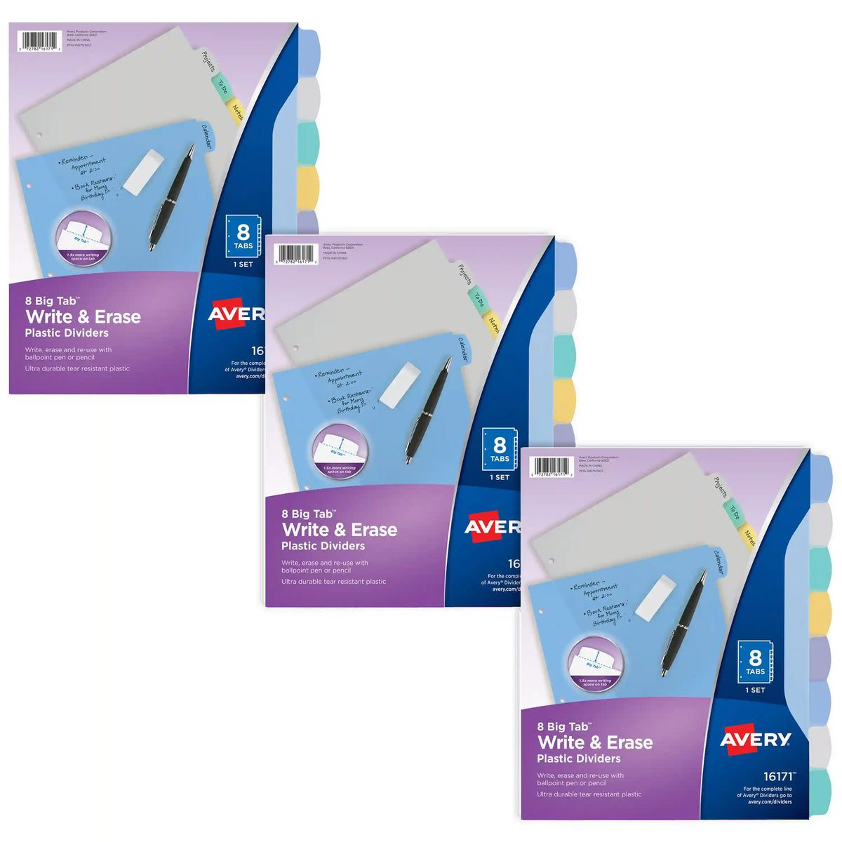 Avery® Big Tab™ Write & Erase Durable Plastic Dividers, 8-Tab Sets, Pastel Multicolor, 3 Sets