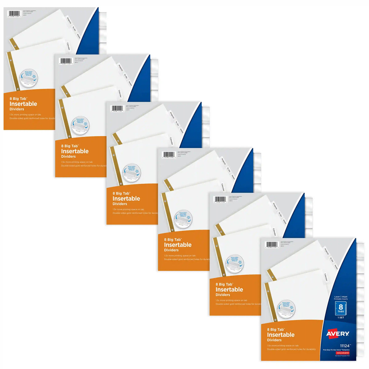 Avery® Big Tab™ Insertable Dividers for 3 Ring Binders, 8-Tab Sets, White Paper, Clear Tabs, 6 Binder Divider Sets