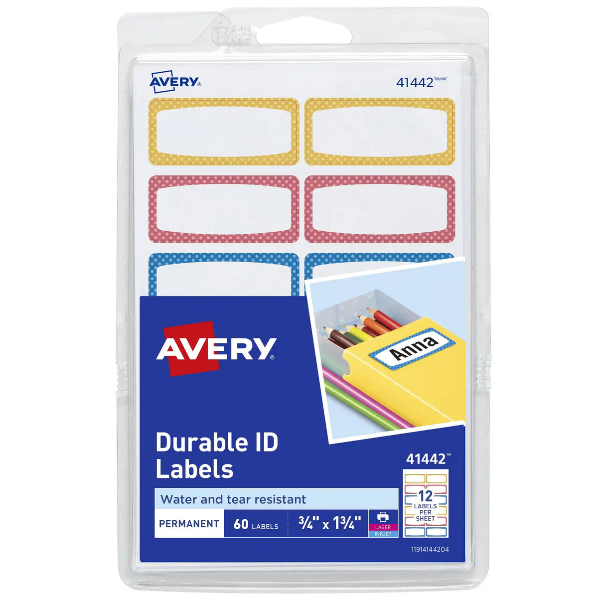 Avery® Durable Labels, 3/4" x 1-3/4", Assorted Neon Border Colors, Water-Resistant Labels, 60 Rectangle Labels Total