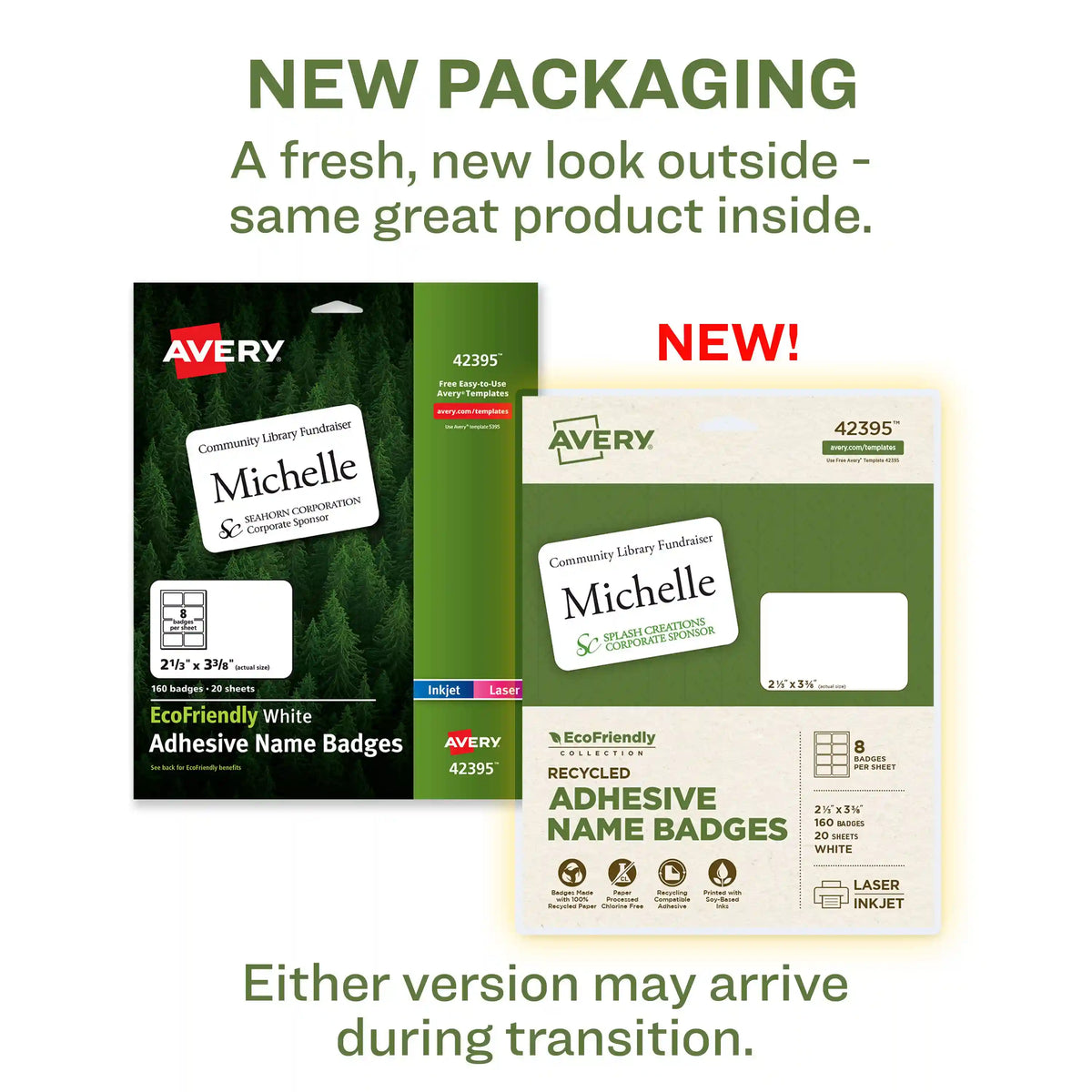 Avery® EcoFriendly Recycled Name Tags, 2-1/3" x 3-3/8", White, Removable, 160 Printable Name Badges