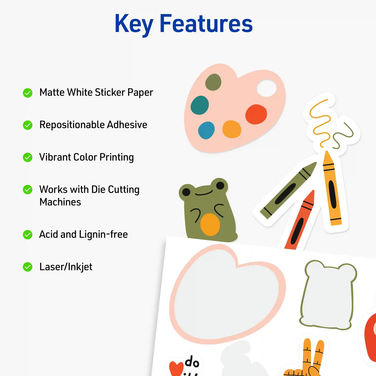 Avery Sticker Paper, 8-1/2" x 11", Matte White, Repositionable, Laser/Inkjet Compatible, 5 Full-Size Sheets