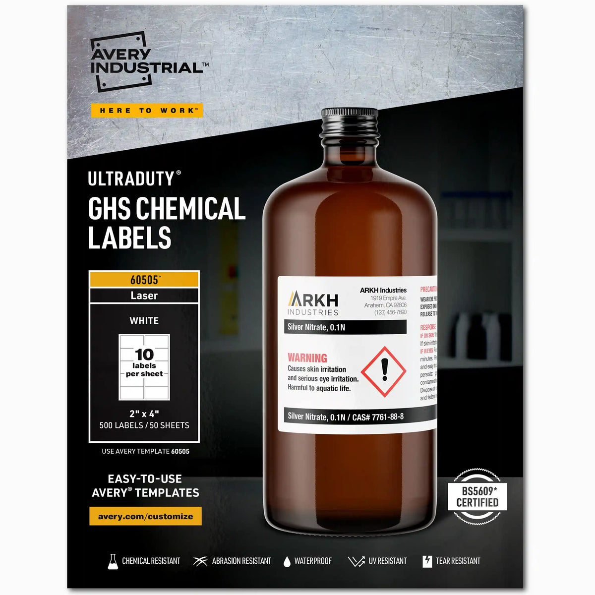 Avery® UltraDuty® GHS Chemical Labels, Permanent Adhesive, Waterproof, UV Resistant, 2" x 4", 500 Labels