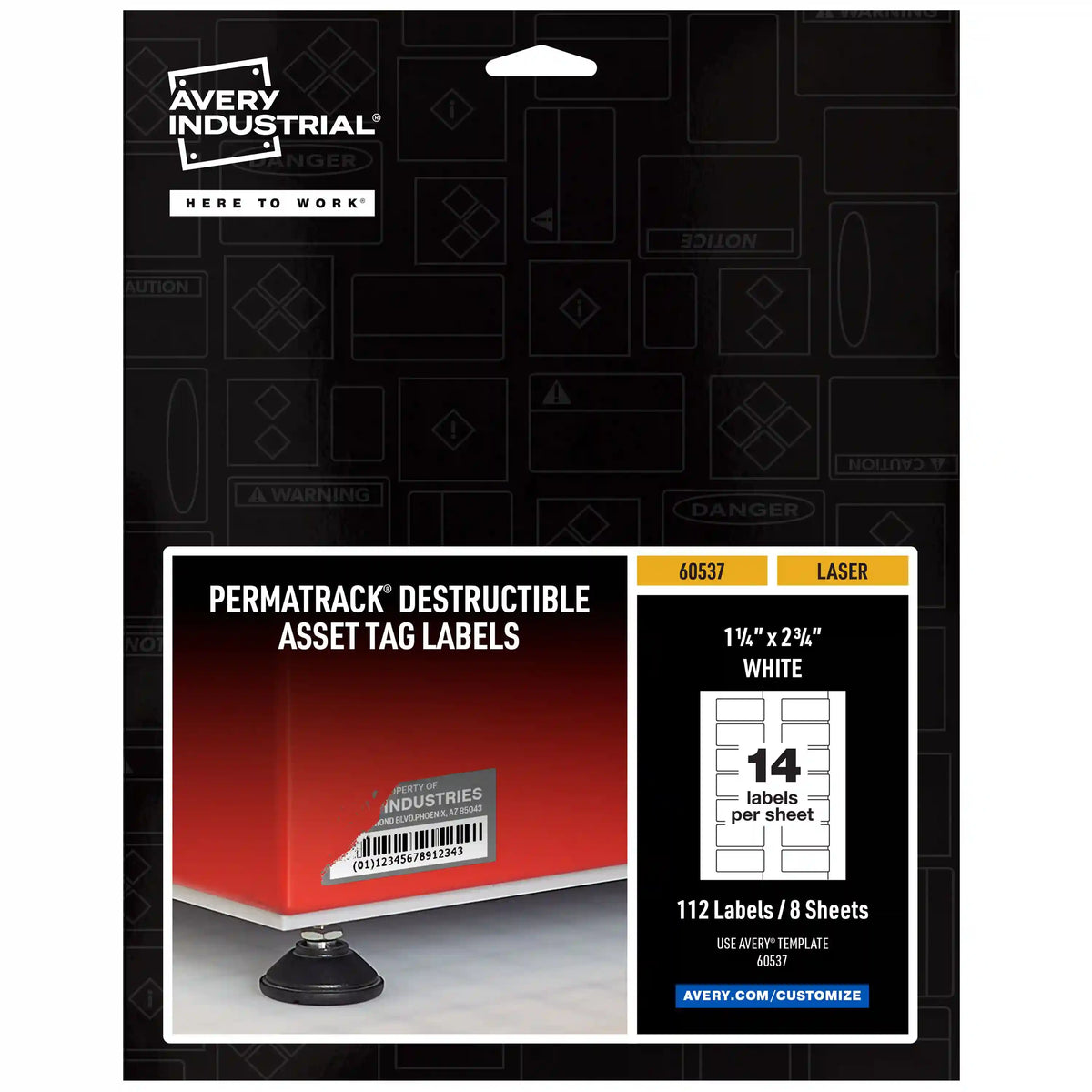 Avery® PermaTrack® Destructible Asset Tag Labels, 1-1/4" x 2-3/4", 112 Labels