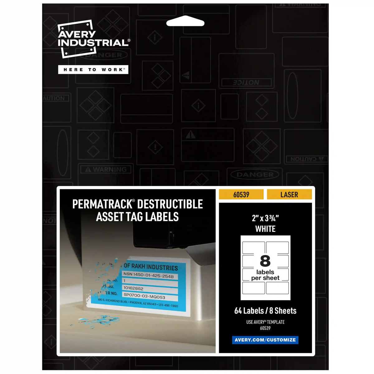 Avery® PermaTrack® Destructible Asset Tag Labels, 3-3/4" x 2", 64 Labels
