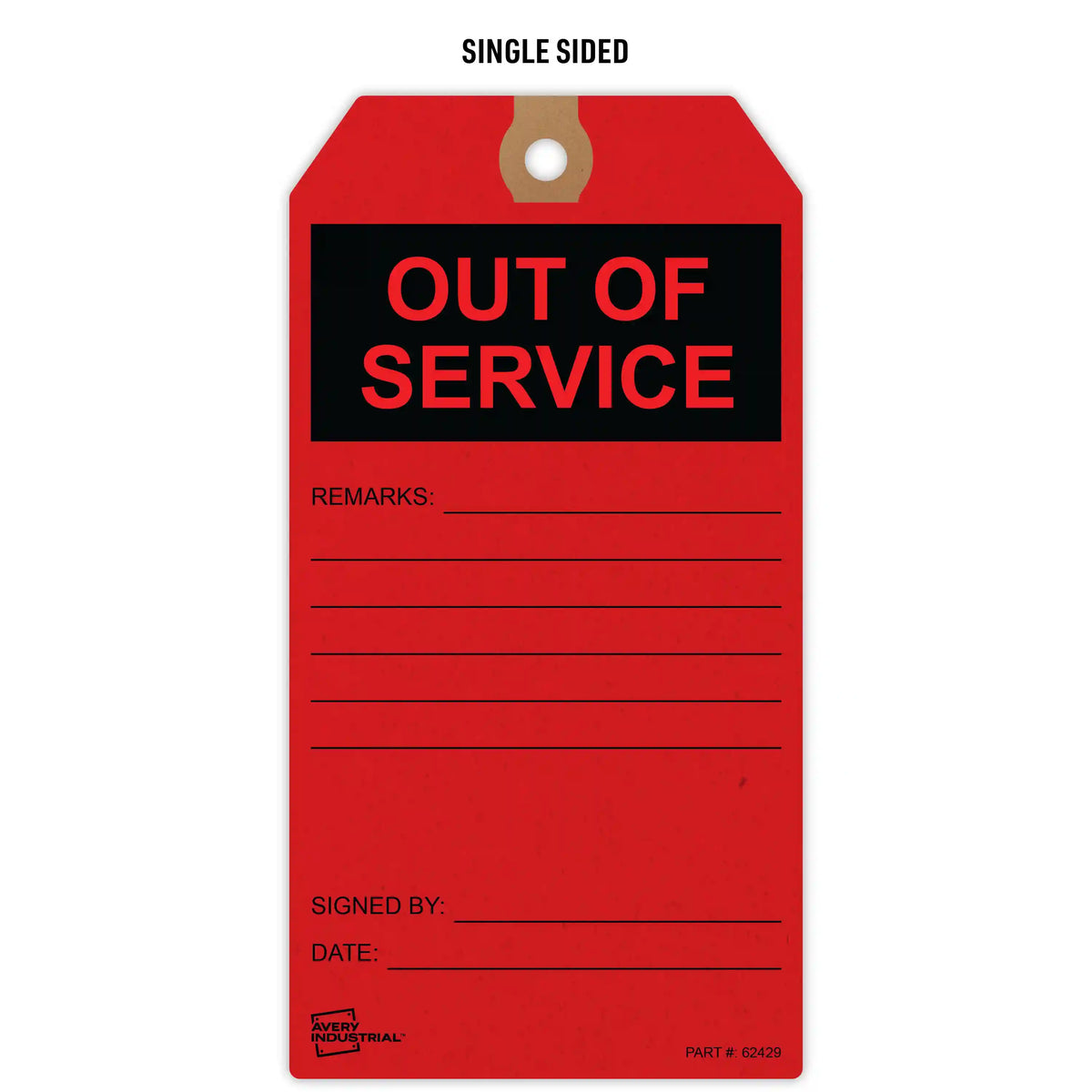 Pack of Tags, Service Tags, Preprinted Red Out of Service Hang Tags, Pre-Strung Card Stock, 25ct, 3" x 5-3/4"